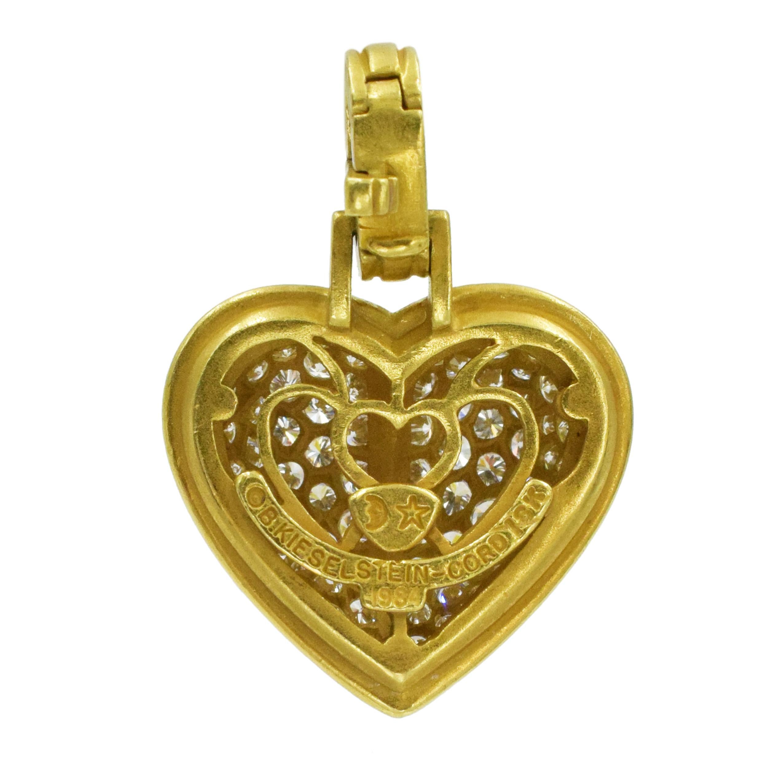 Kieselstein Cord  Gold and Diamond Detachable Heart Pendant For Sale 3