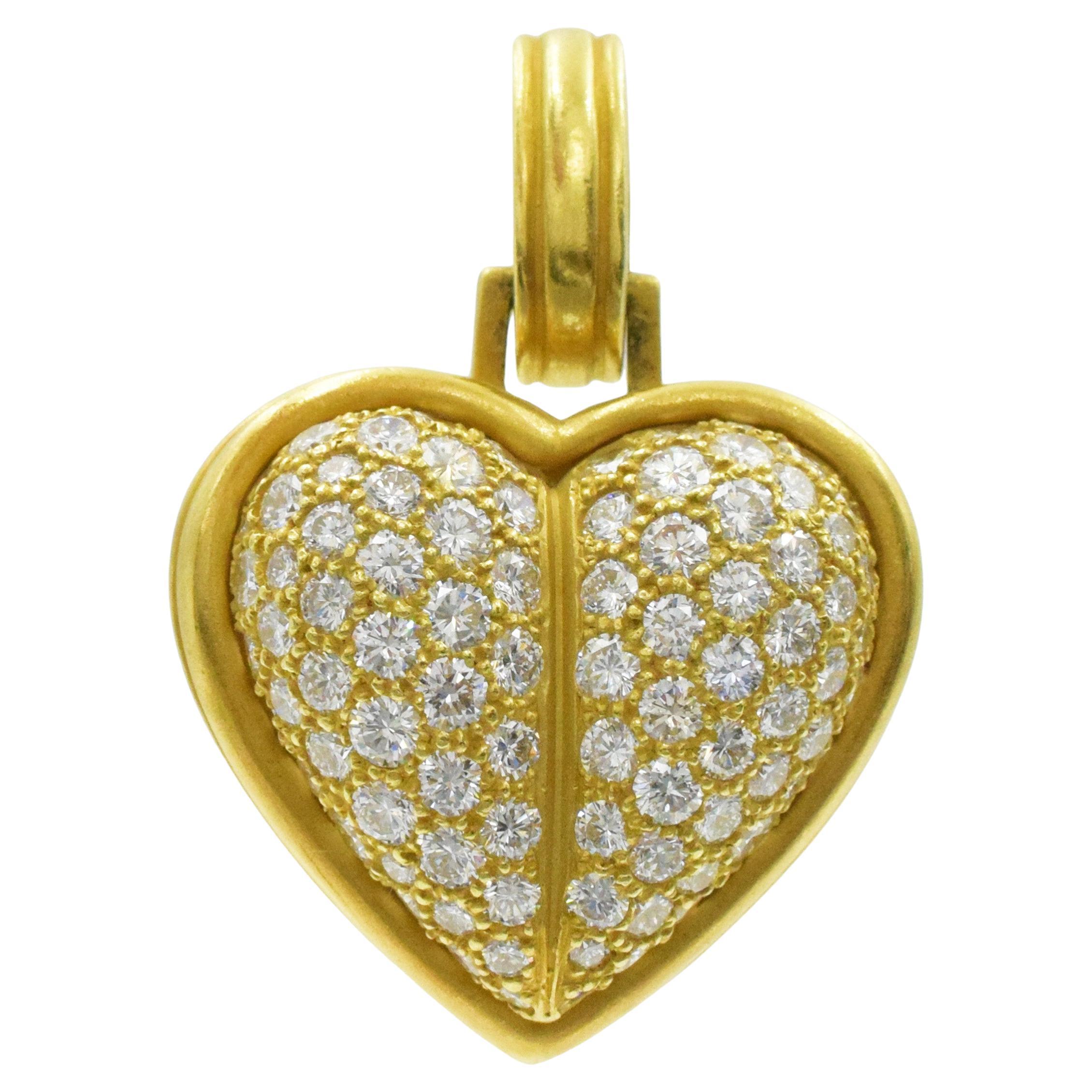 Kieselstein Cord  Gold and Diamond Detachable Heart Pendant For Sale