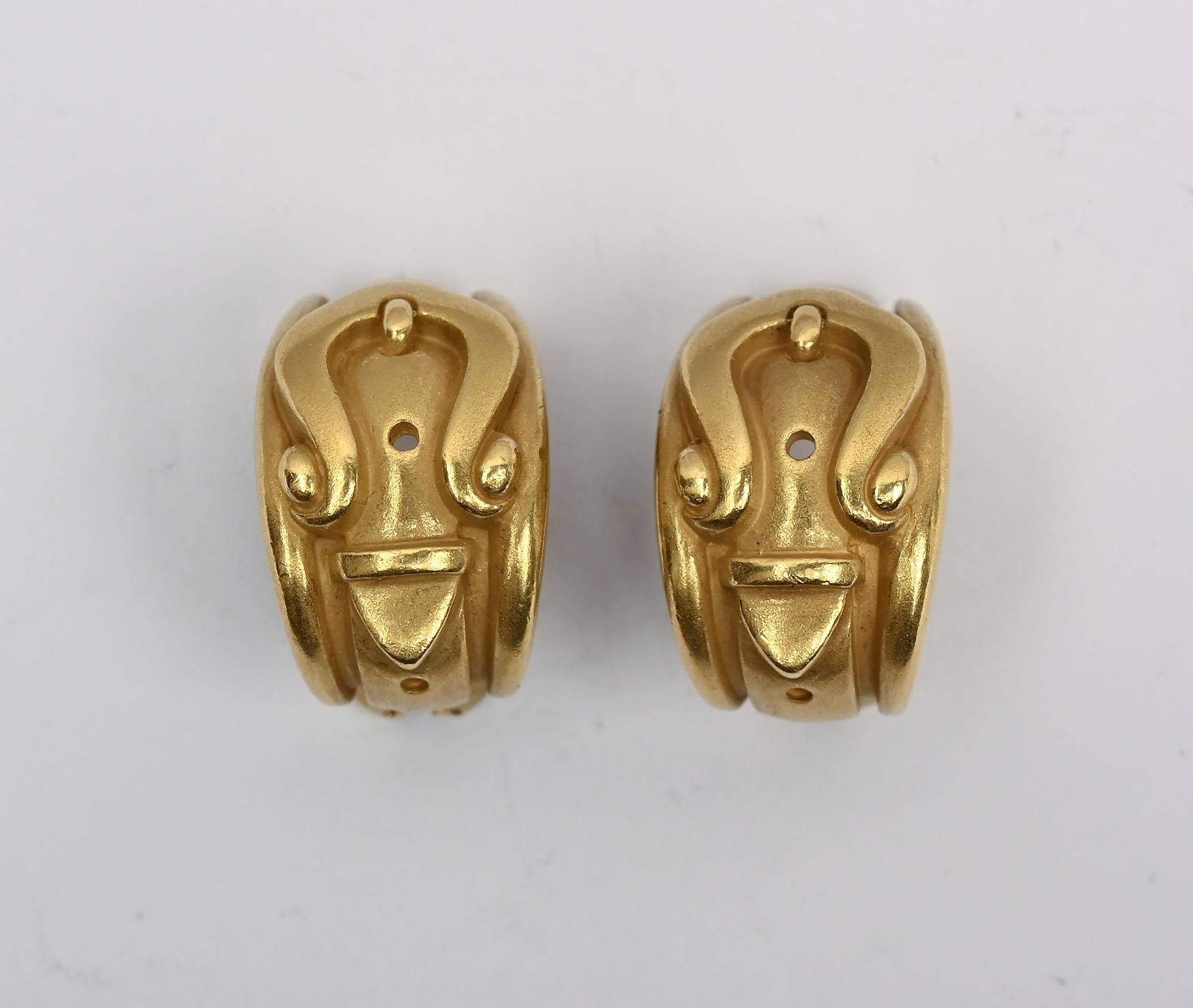 Contemporary Kieselstein Cord Gold Buckle Earrings For Sale