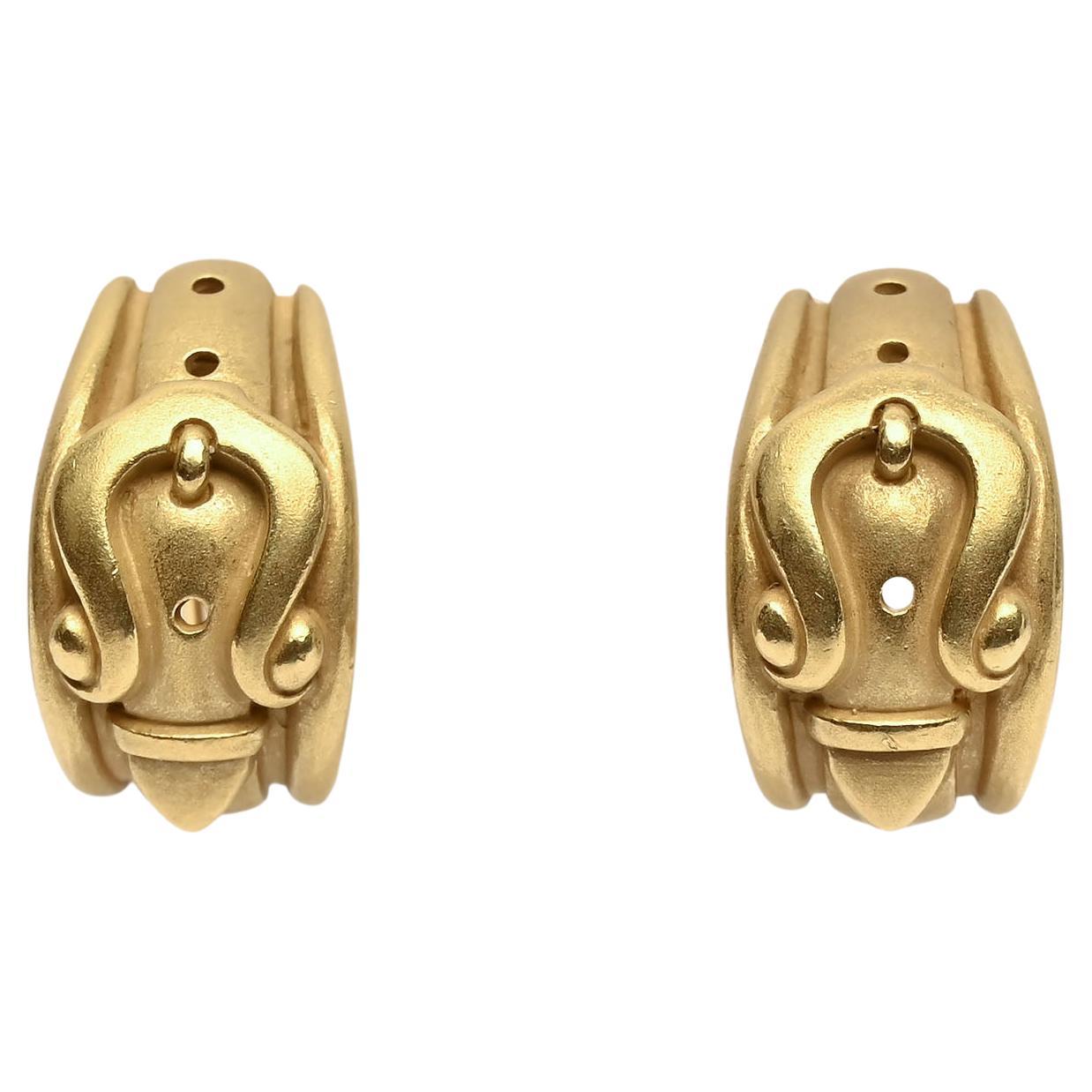Kieselstein Cord Gold Buckle Earrings For Sale