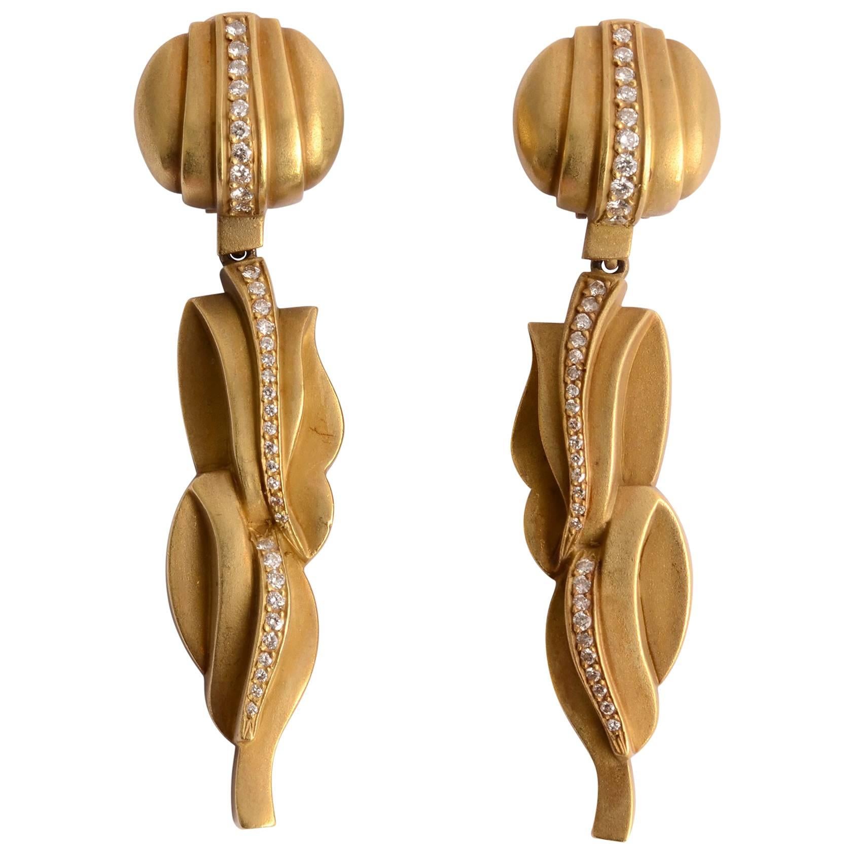 Kieselstein Cord Gold Drop Earrings with Diamonds
