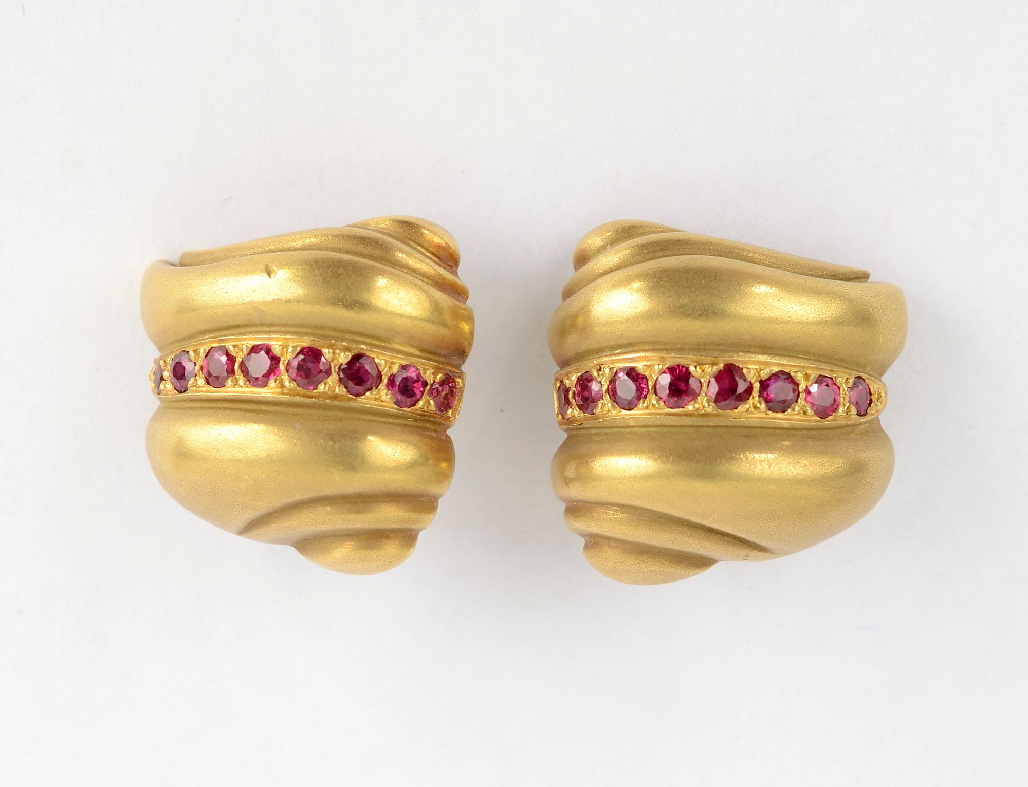 Modern Kieselstein Cord Gold Ruby Earrings