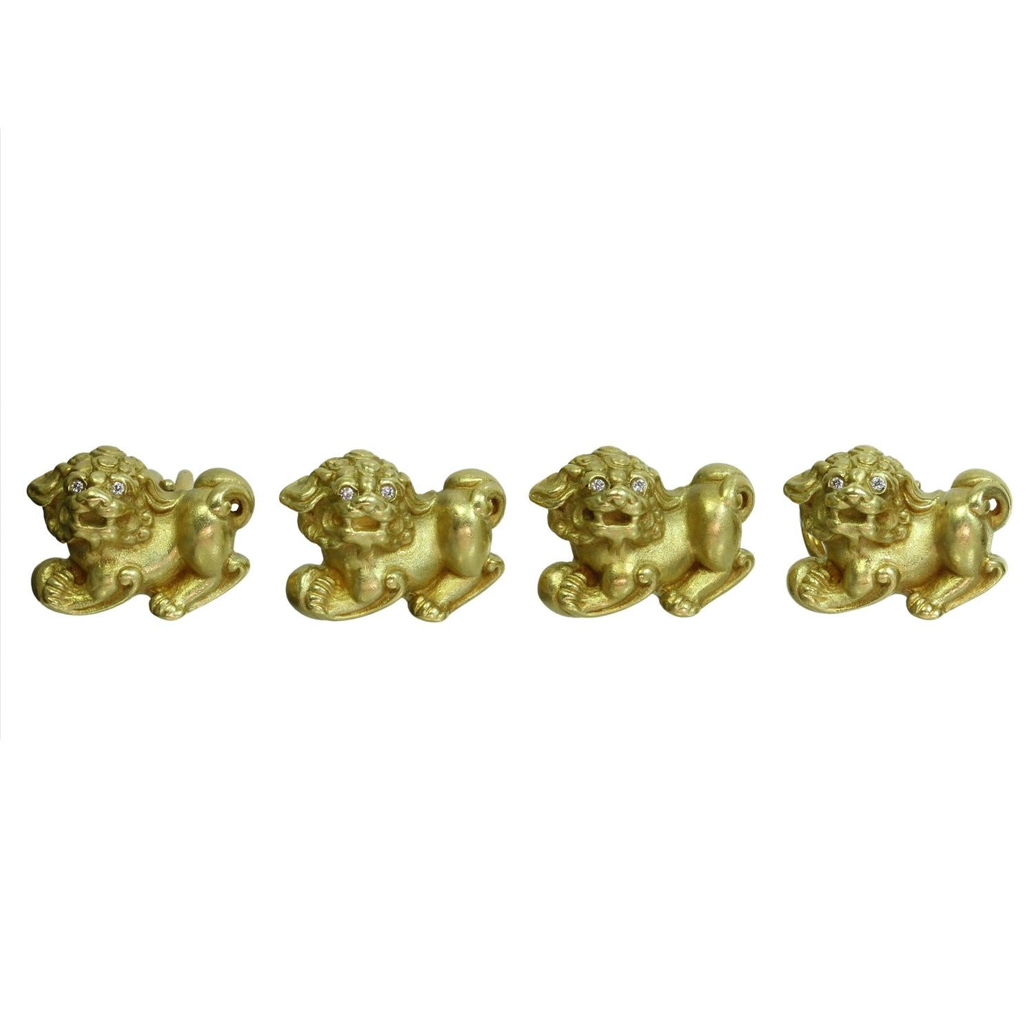 Kieselstein-Cord Guardian Lion Foo Dog Cufflinks & 4 Shirt Studs Set In Excellent Condition For Sale In New York, NY