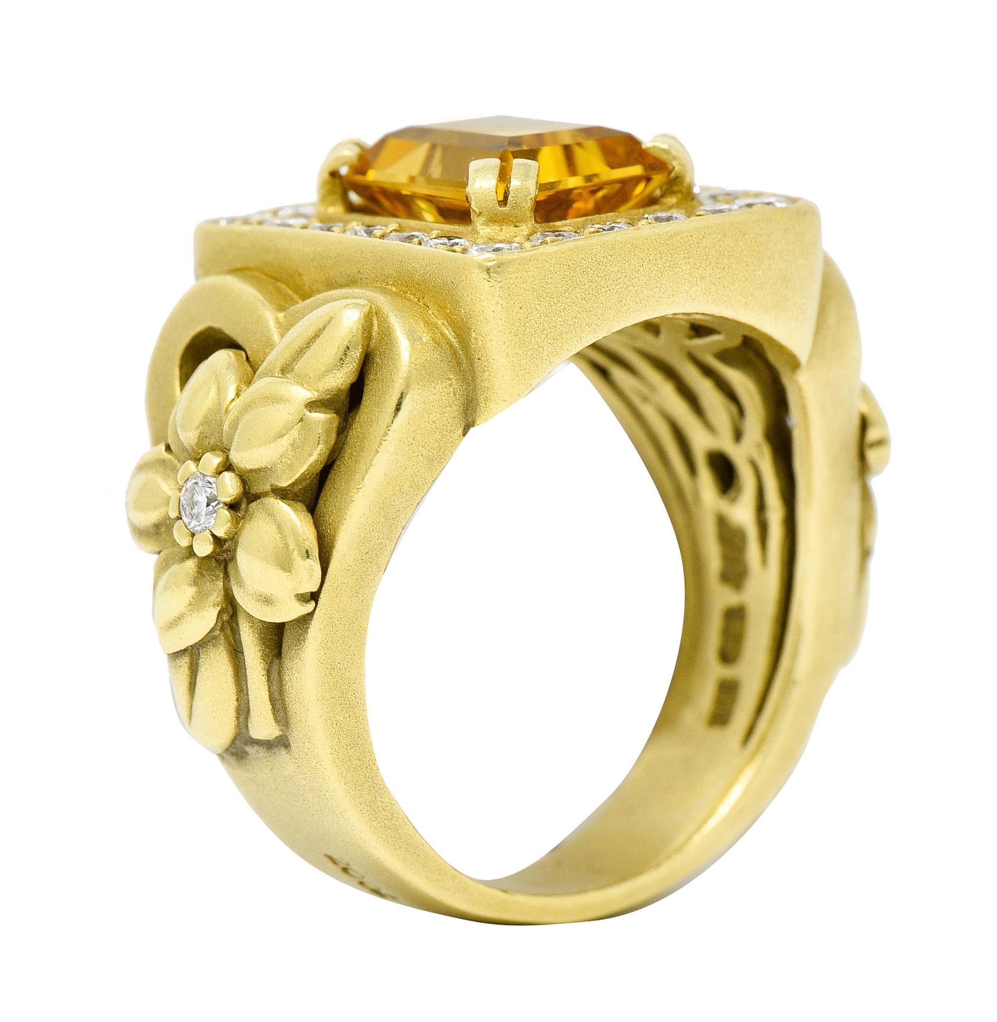 Kieselstein Cord Heliodor Golden Beryl Diamond 18 Karat Yellow Gold Flower Ring 6