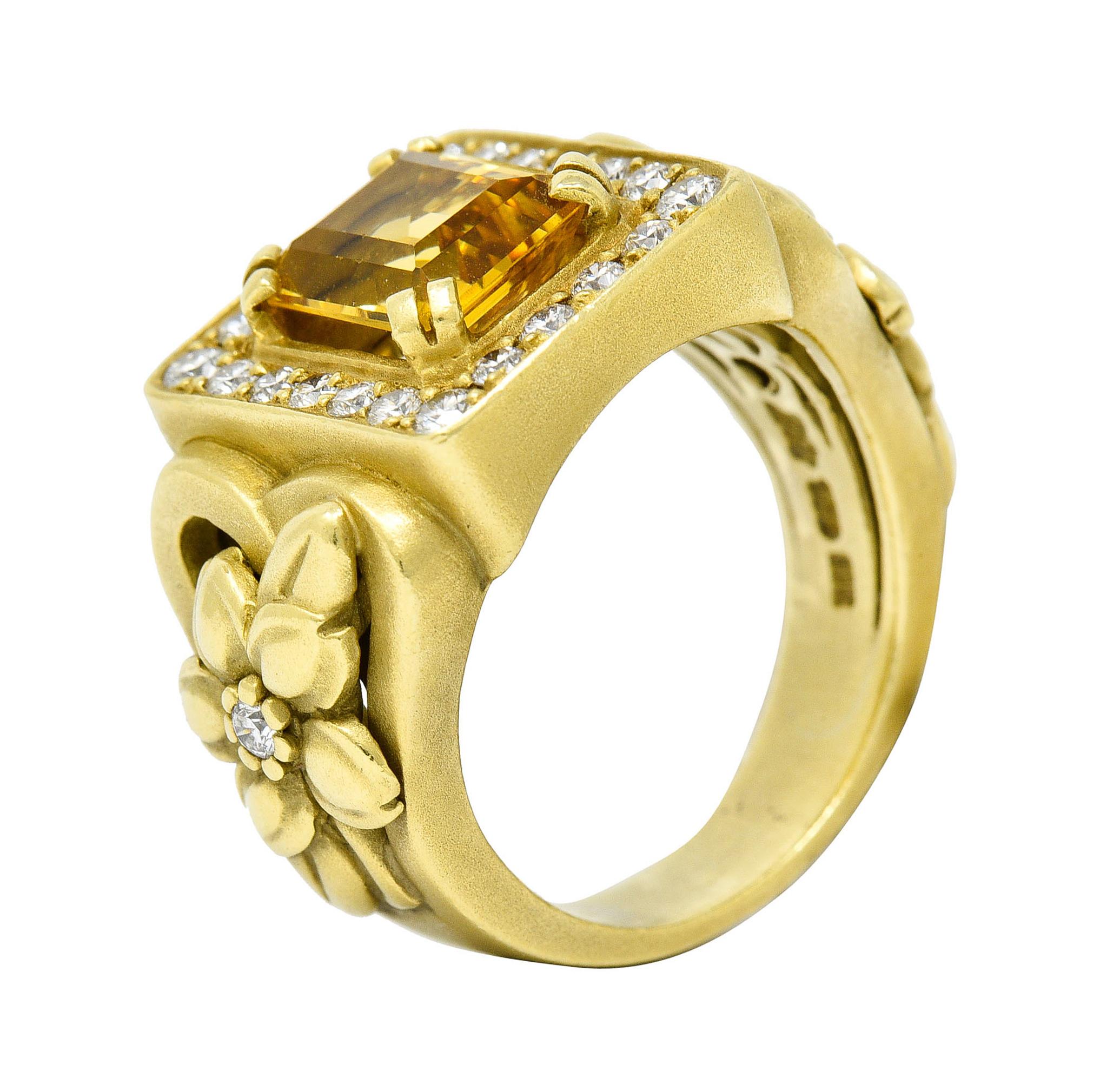 Kieselstein Cord Heliodor Golden Beryl Diamond 18 Karat Yellow Gold Flower Ring 7