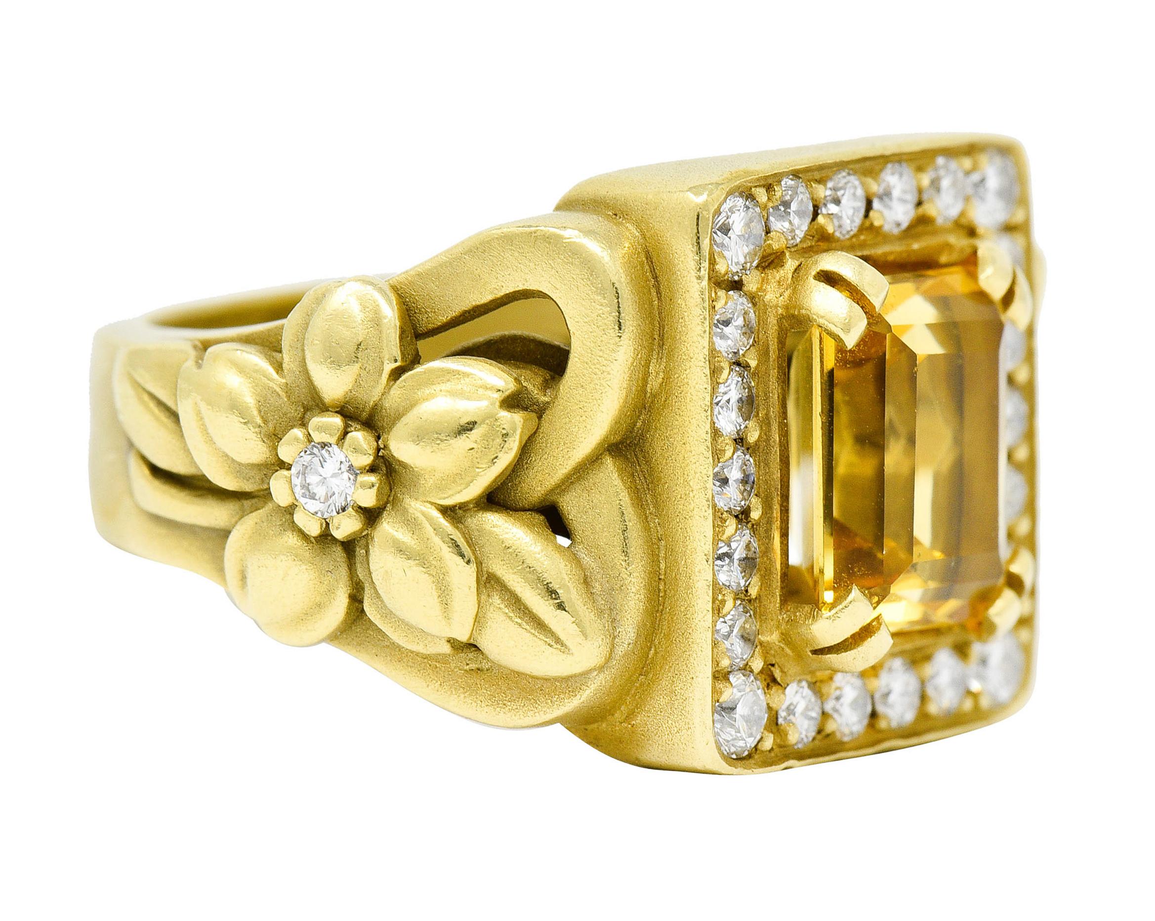 Contemporary Kieselstein Cord Heliodor Golden Beryl Diamond 18 Karat Yellow Gold Flower Ring