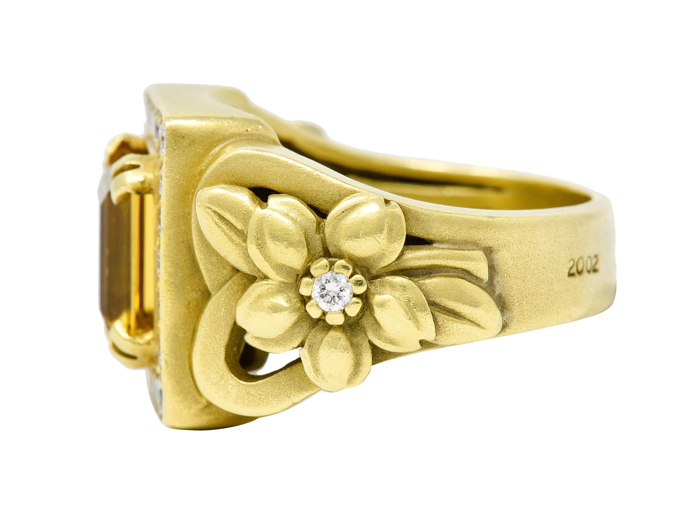 Women's or Men's Kieselstein Cord Heliodor Golden Beryl Diamond 18 Karat Yellow Gold Flower Ring