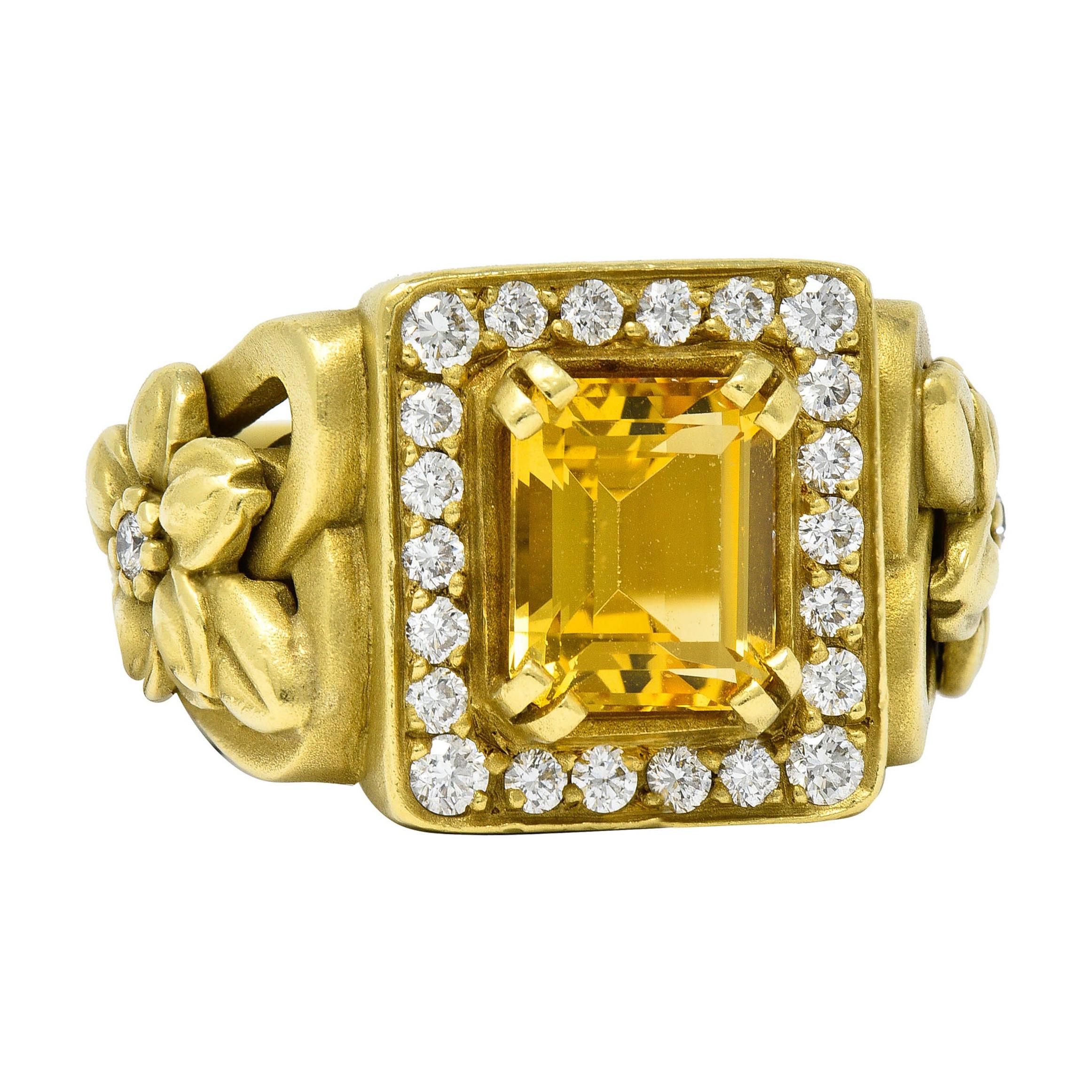 Kieselstein Cord Heliodor Golden Beryl Diamond 18 Karat Yellow Gold Flower Ring