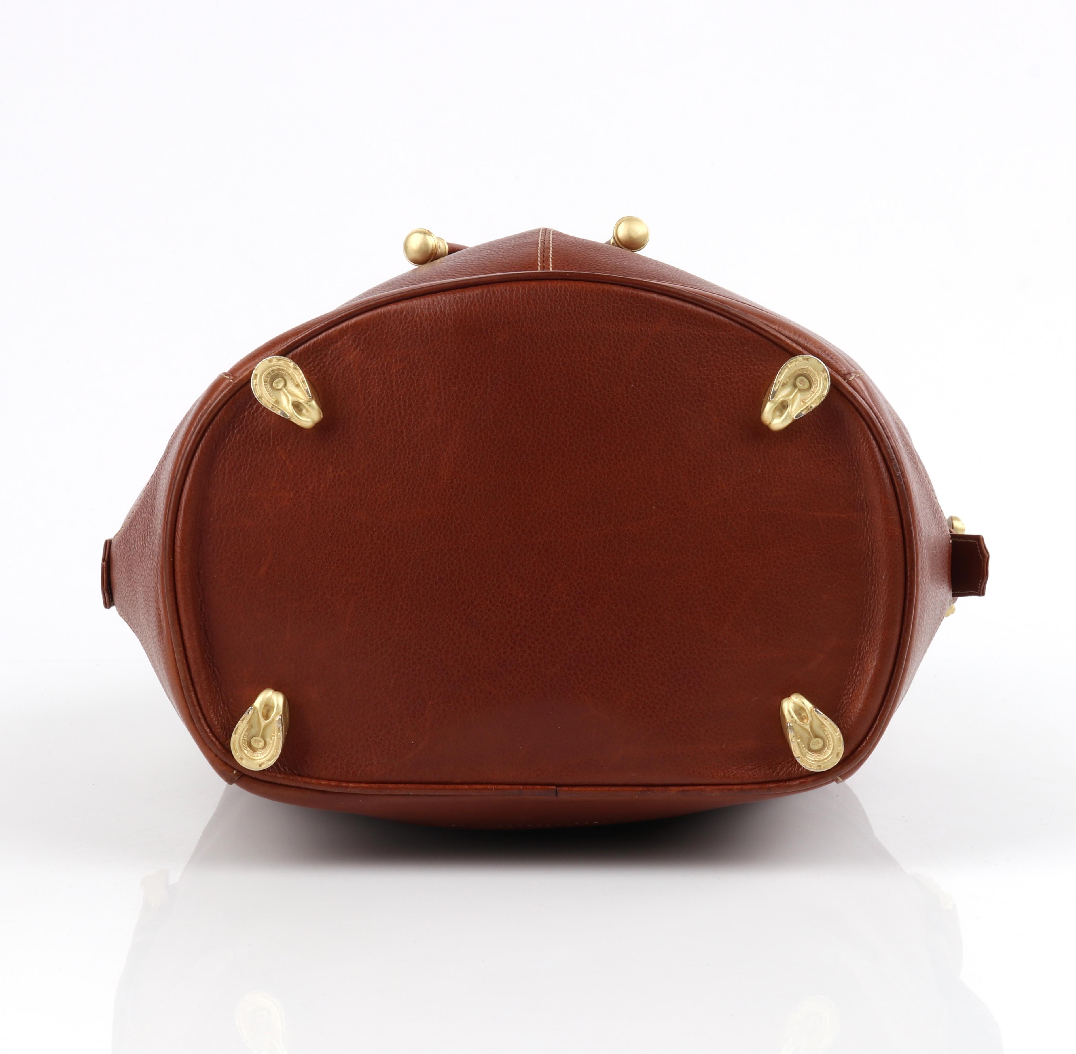 Brown KIESELSTEIN-CORD Leather Drawstring Equestrian Medallion Bucket Shoulder Bag