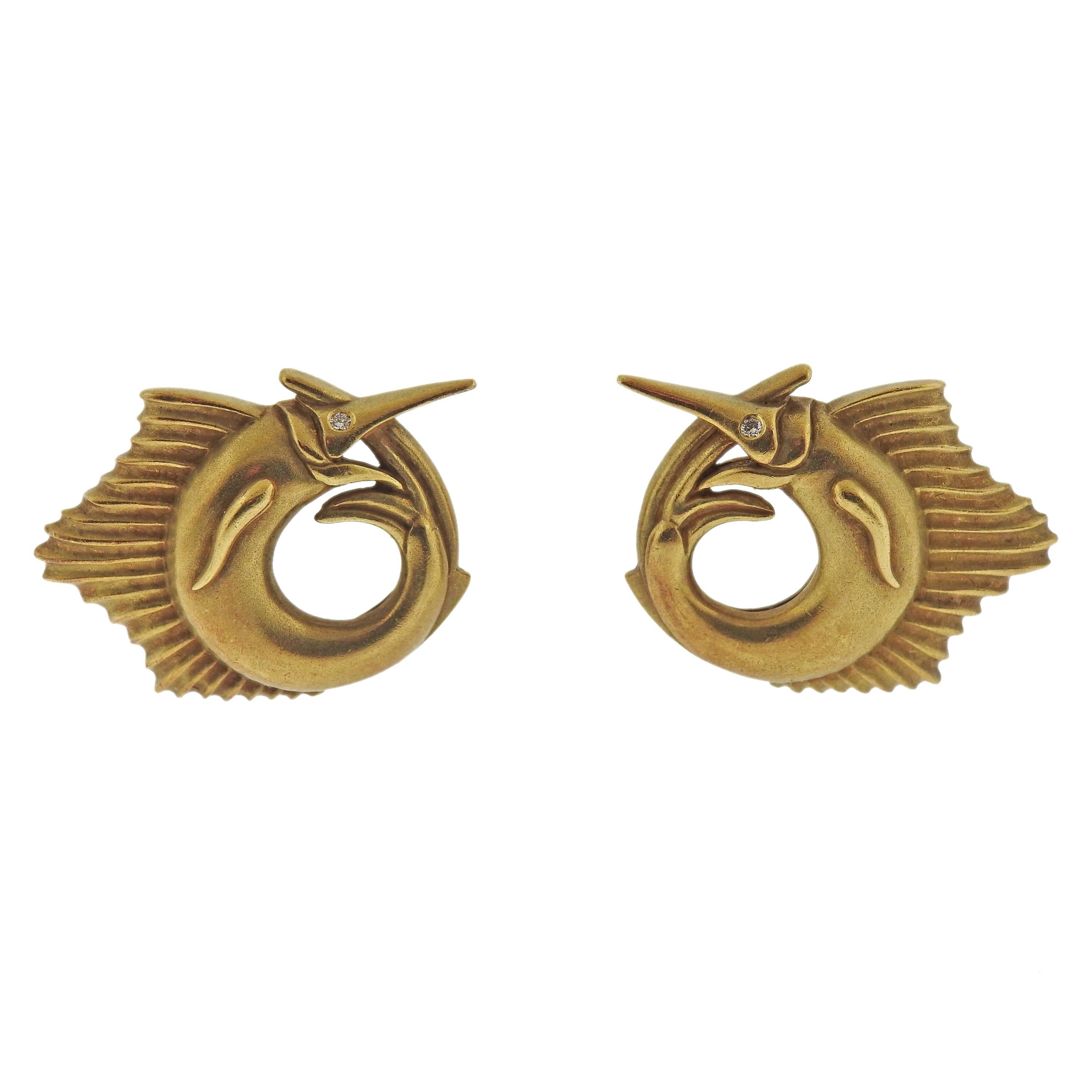 Kieselstein Cord Marlin Fish Diamond Gold Earrings