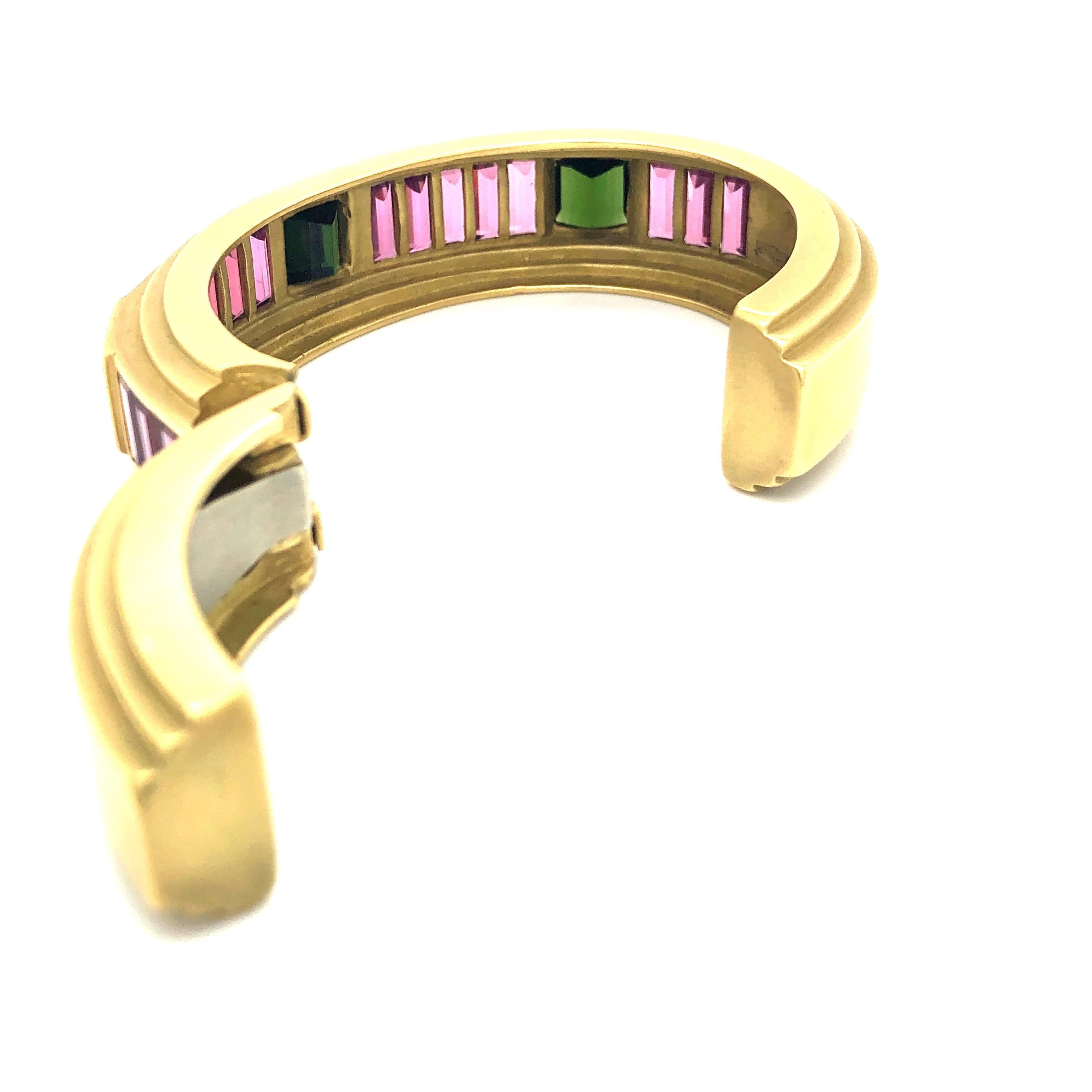 Modern Kieselstein-Cord Pink Green Tourmaline Cuff For Sale