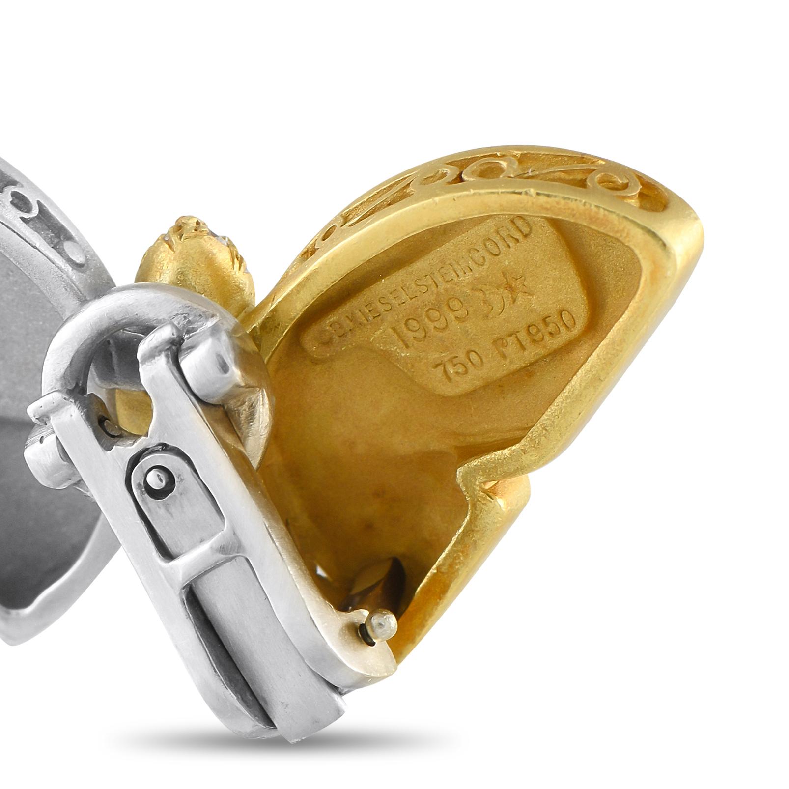 Round Cut Kieselstein-Cord Platinum & 18K Yellow Gold 0.70ct Diamond Clip-On Earrings For Sale