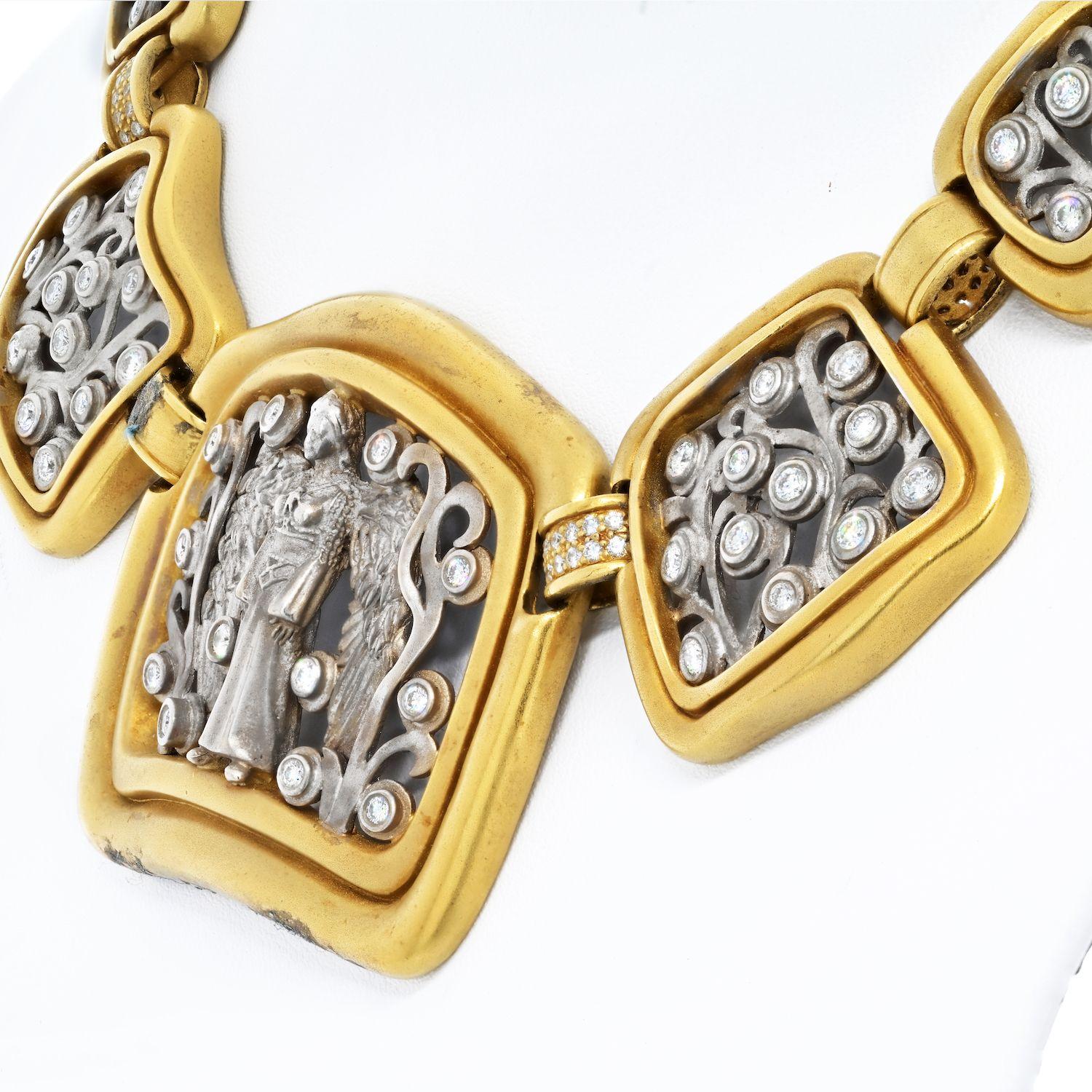 Round Cut Kieselstein Cord Platinum & 18k Yellow Gold Angel in the Window Impressive Panel