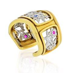 Kieselstein Cord Platinum & 18k Yellow Gold Floral Diamond Cuff Bangle Bracelet