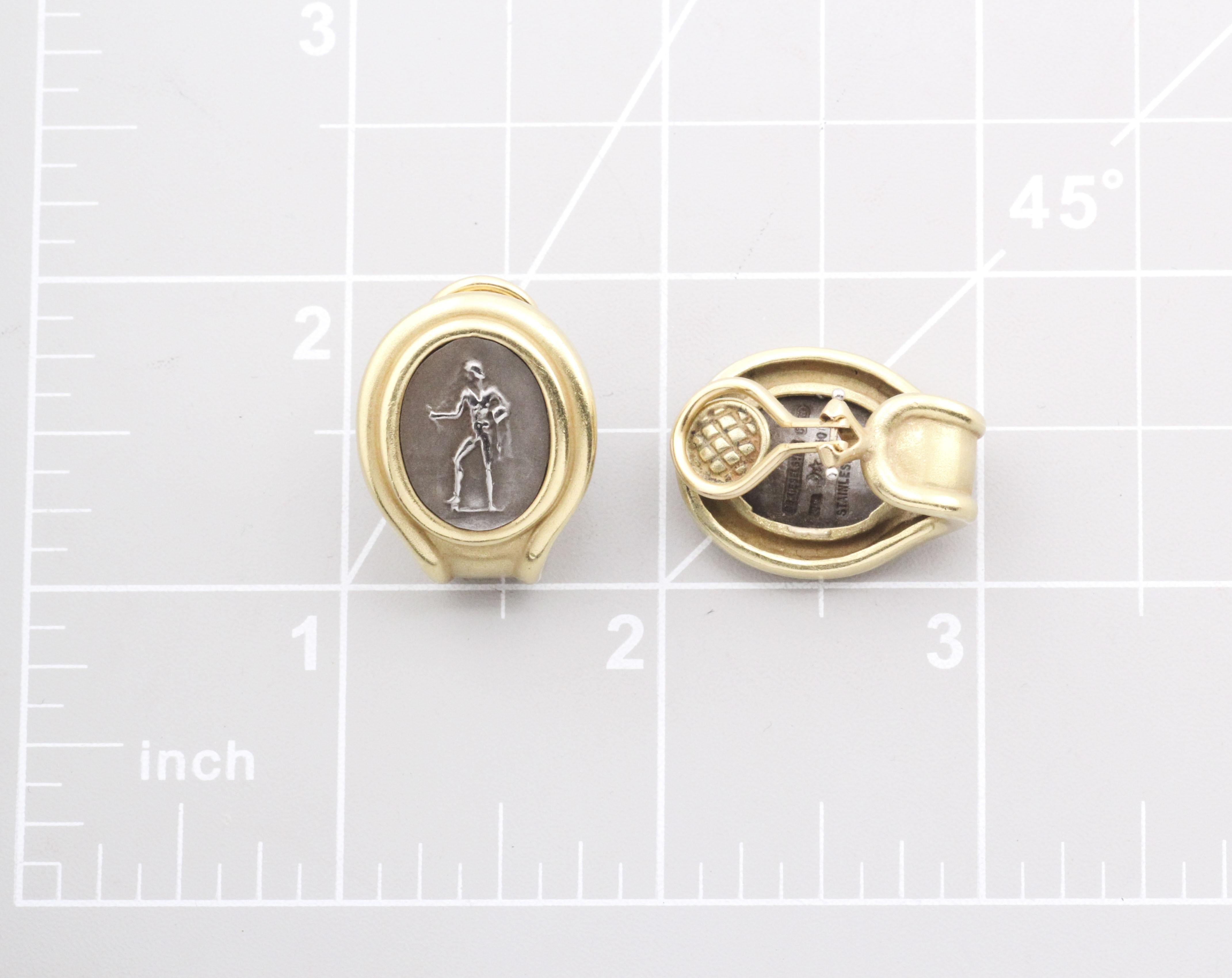 KIESELSTEIN-CORD Dichterkrieger 18k Gelbgold Stahl Kamee Ohrringe Ear Clips im Angebot 5