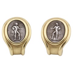 KIESELSTEIN-CORD Dichterkrieger 18k Gelbgold Stahl Kamee Ohrringe Ear Clips