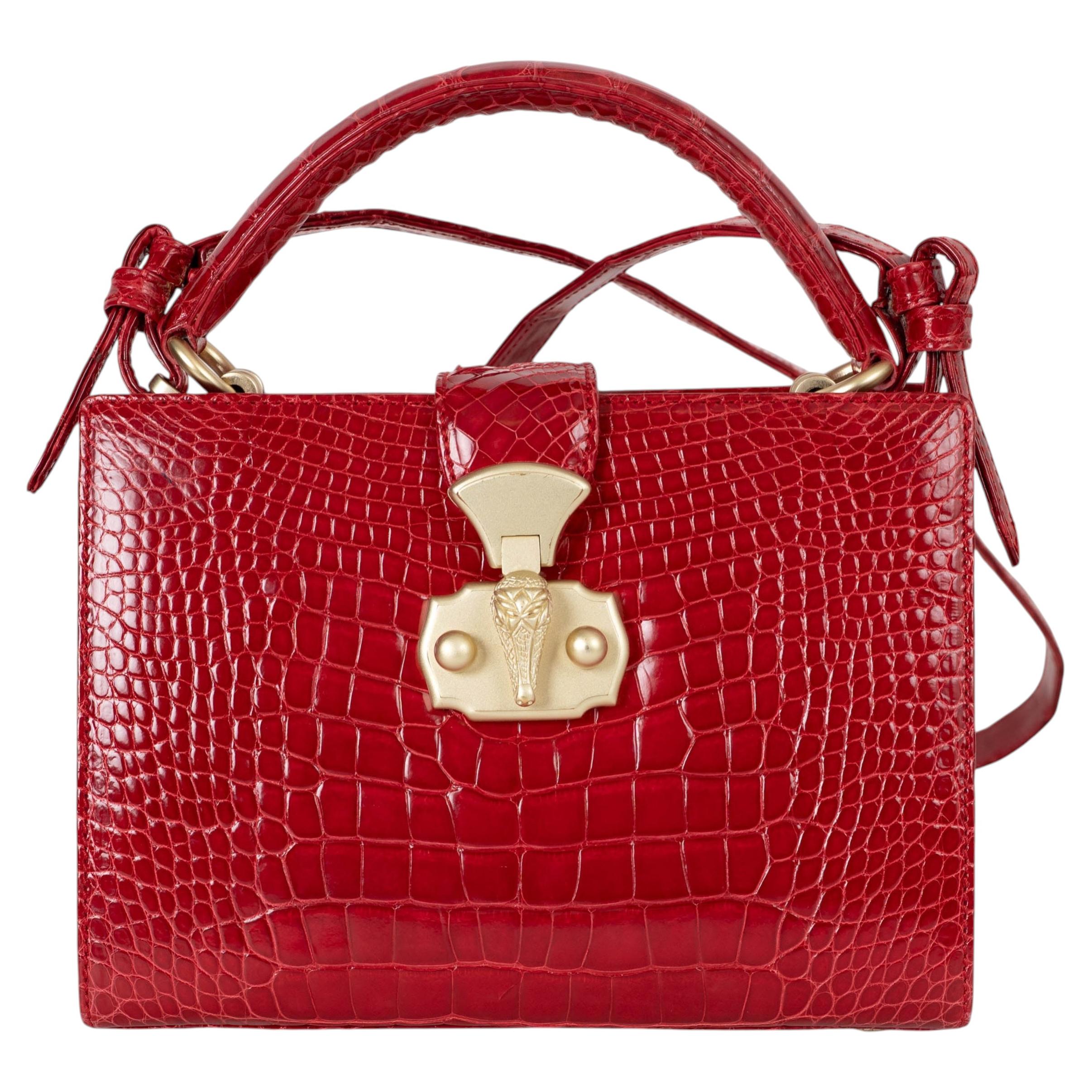 Bolso de hombro KIESELSTEIN-CORD rojo con asa superior tipo «CROCODILE»