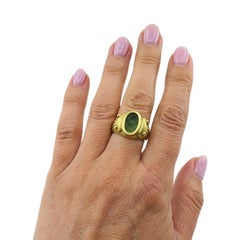 Kieselstein Cord Ring 18k Gold Green Tourmaline Intaglio