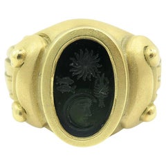 Kieselstein Cord Ring 18k Gold Green Tourmaline Intaglio