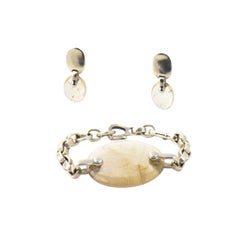 Kieselstein-Cord Rutilated Quartz Sterling Silver Link Bracelet and Earrings