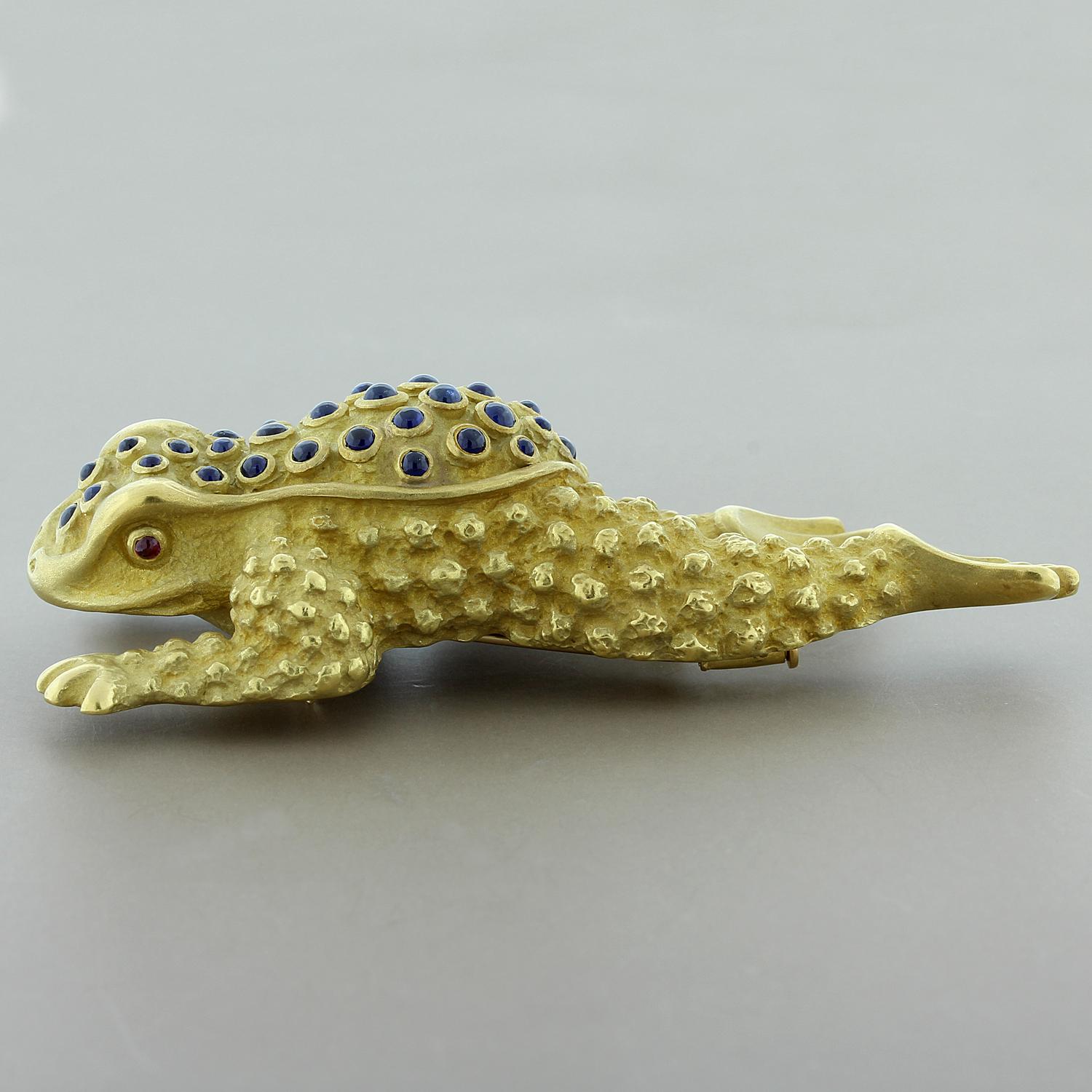 Women's or Men's Kieselstein-Cord Sapphire Ruby Gold Frog Brooch