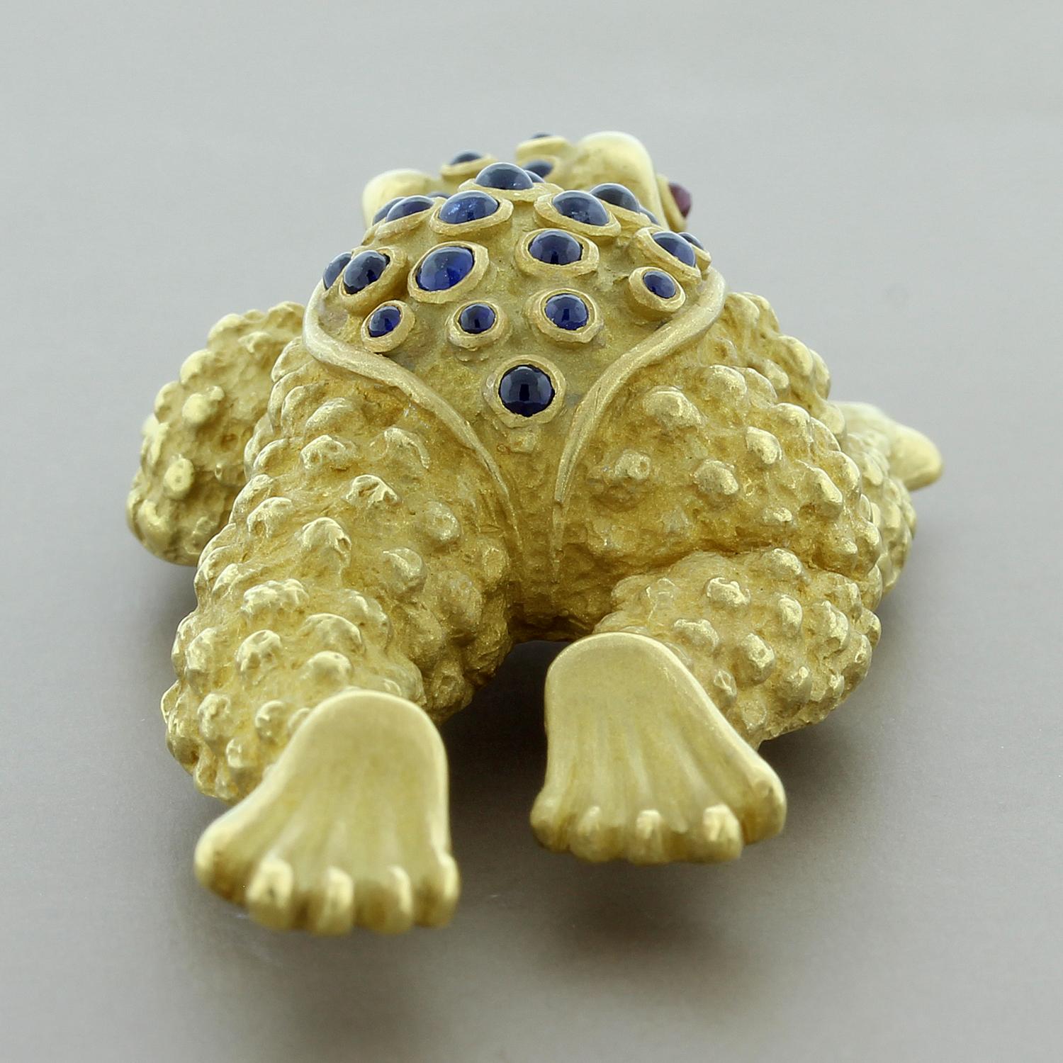 Kieselstein-Cord Sapphire Ruby Gold Frog Brooch 1