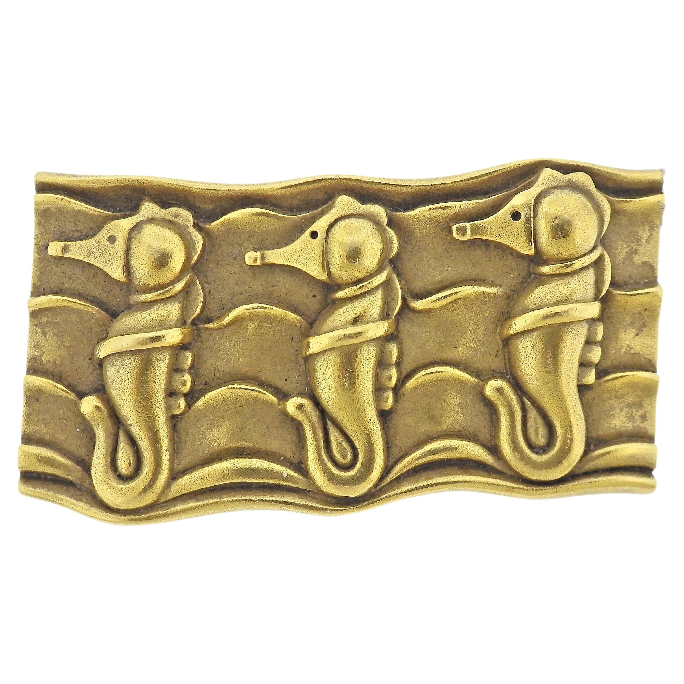 Kieselstein Cord Broche en or en forme d'hippocampe en vente
