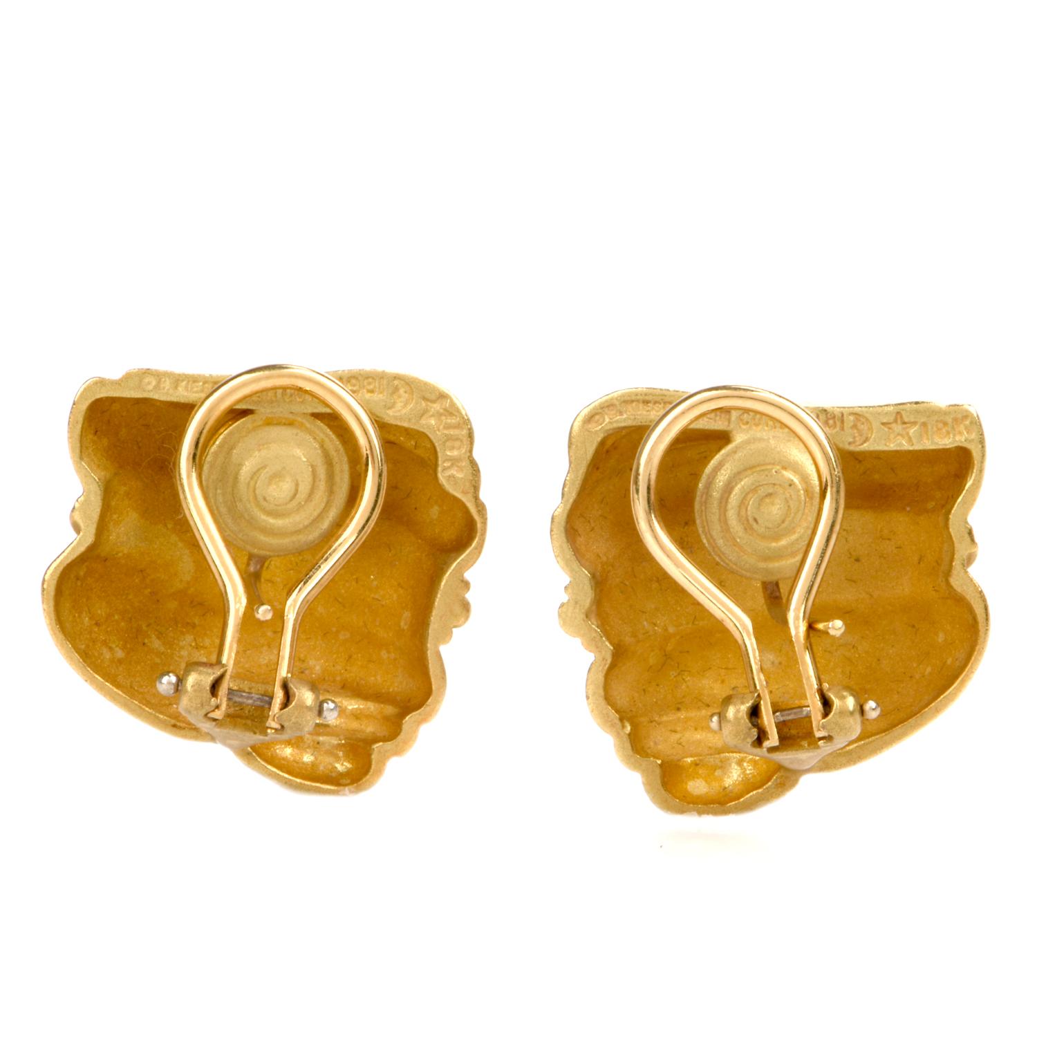Women's or Men's Kieselstein Cord Shell Swirl 18 Karat Green Gold Stud Clip-On Earrings