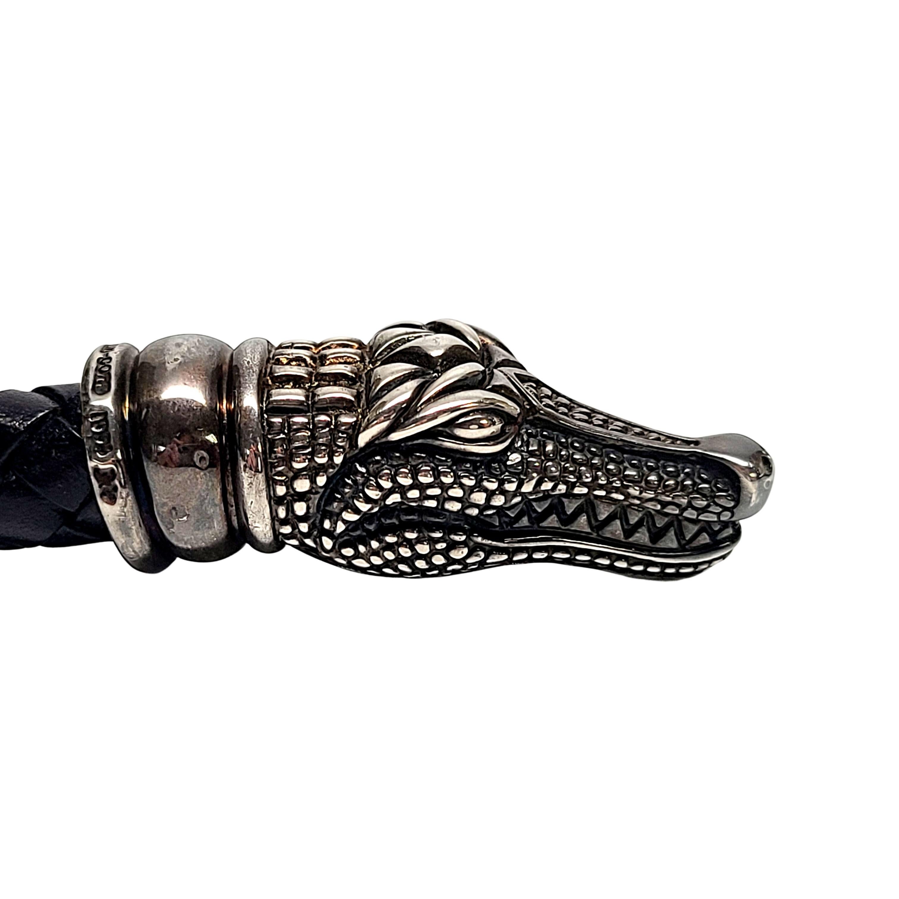 Kieselstein-Cord Collier ras du cou en cuir tressé à tête d'alligator en argent sterling avec pochette en vente 1