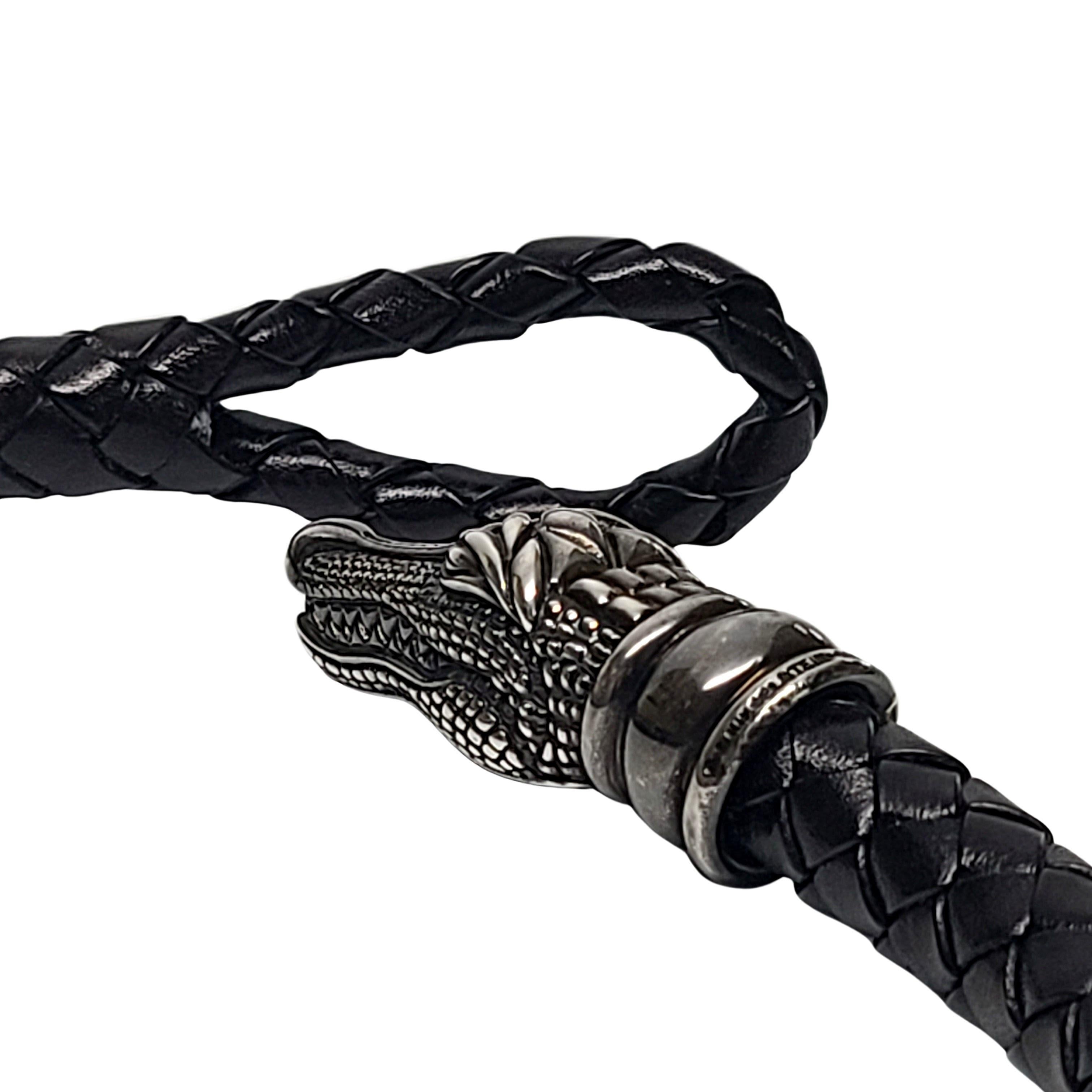 Women's Kieselstein-Cord Sterling Alligator Head Braided Leather Choker Necklace w/Pouch For Sale
