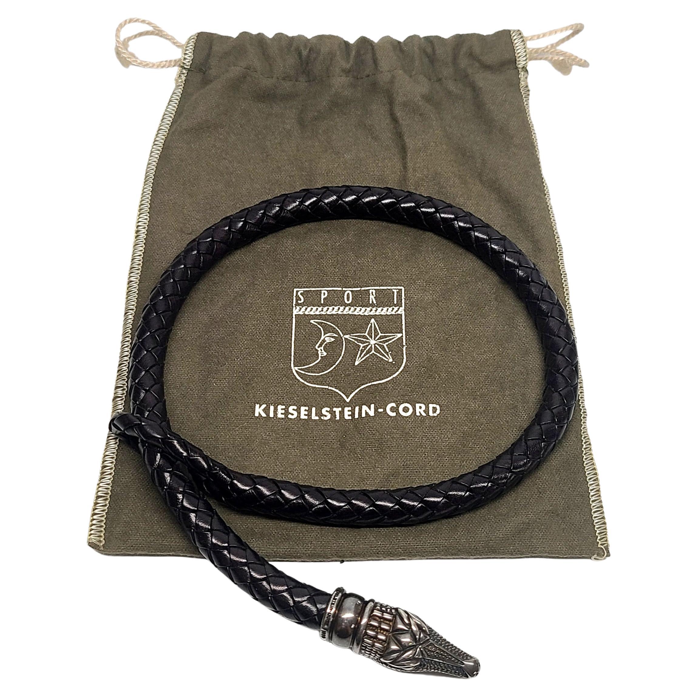 Kieselstein-Cord Sterling Alligatorkopf geflochtenes Leder Choker-Halskette mit Tasche im Angebot