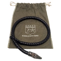 Kieselstein-Cord Sterling Alligator Head Braided Leather Choker Necklace w/Pouch