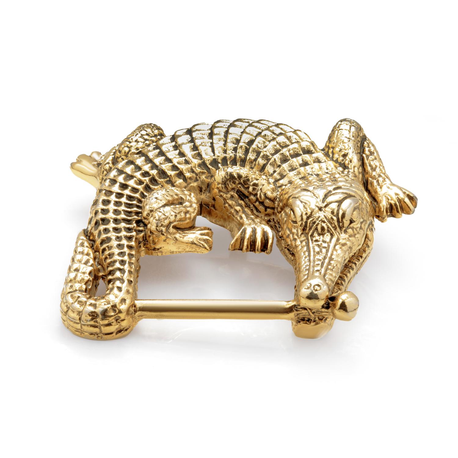 Contemporary Kieselstein Cord Sterling Detailed Alligator Features Gold Plated Belt Buckle 