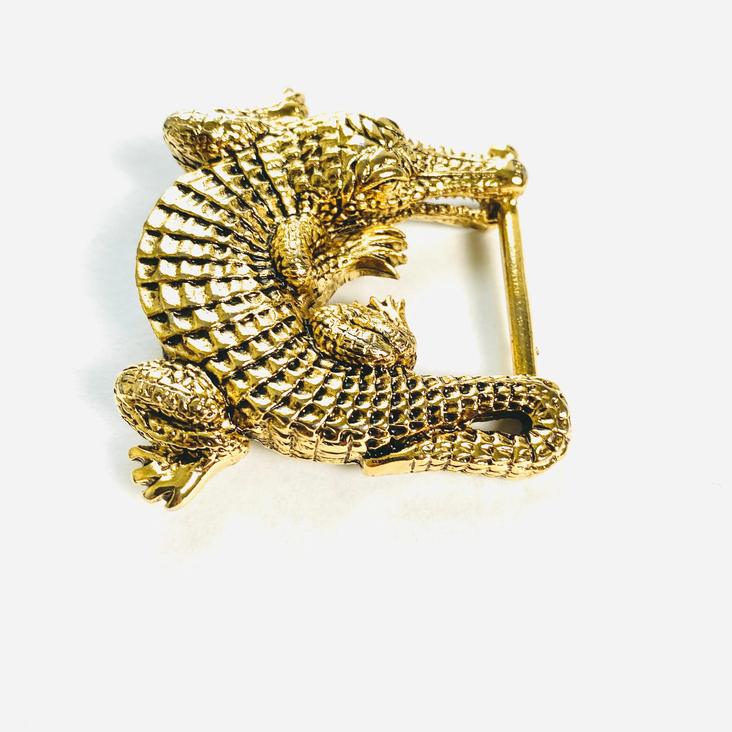 Kieselstein Cord Sterling Detailed Alligator Features Gold Plated Belt Buckle  In Good Condition In New York, NY