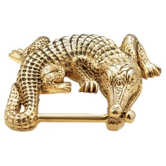 Kieselstein Cord Sterling Detailed Alligator Features Gold Plated Belt Buckle 