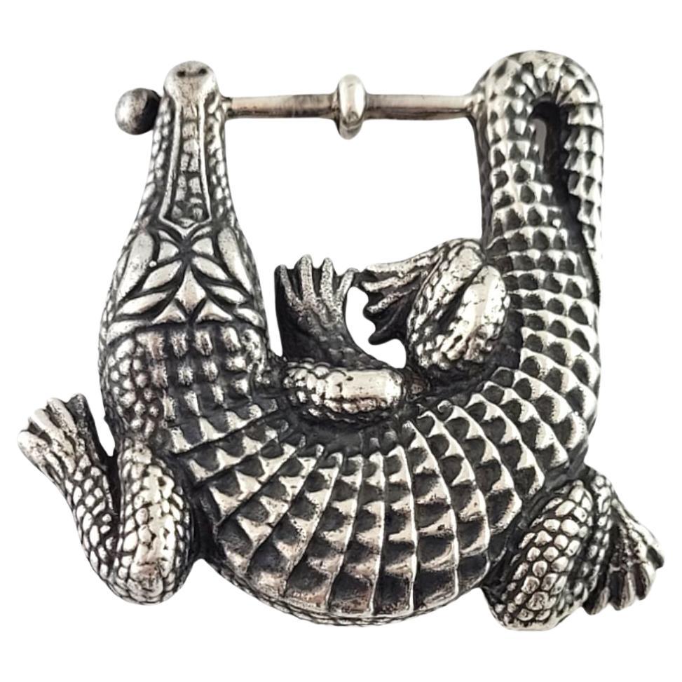 Kieselstein-Cord Sterling Silver Alligator Belt Buckle #15976 For Sale