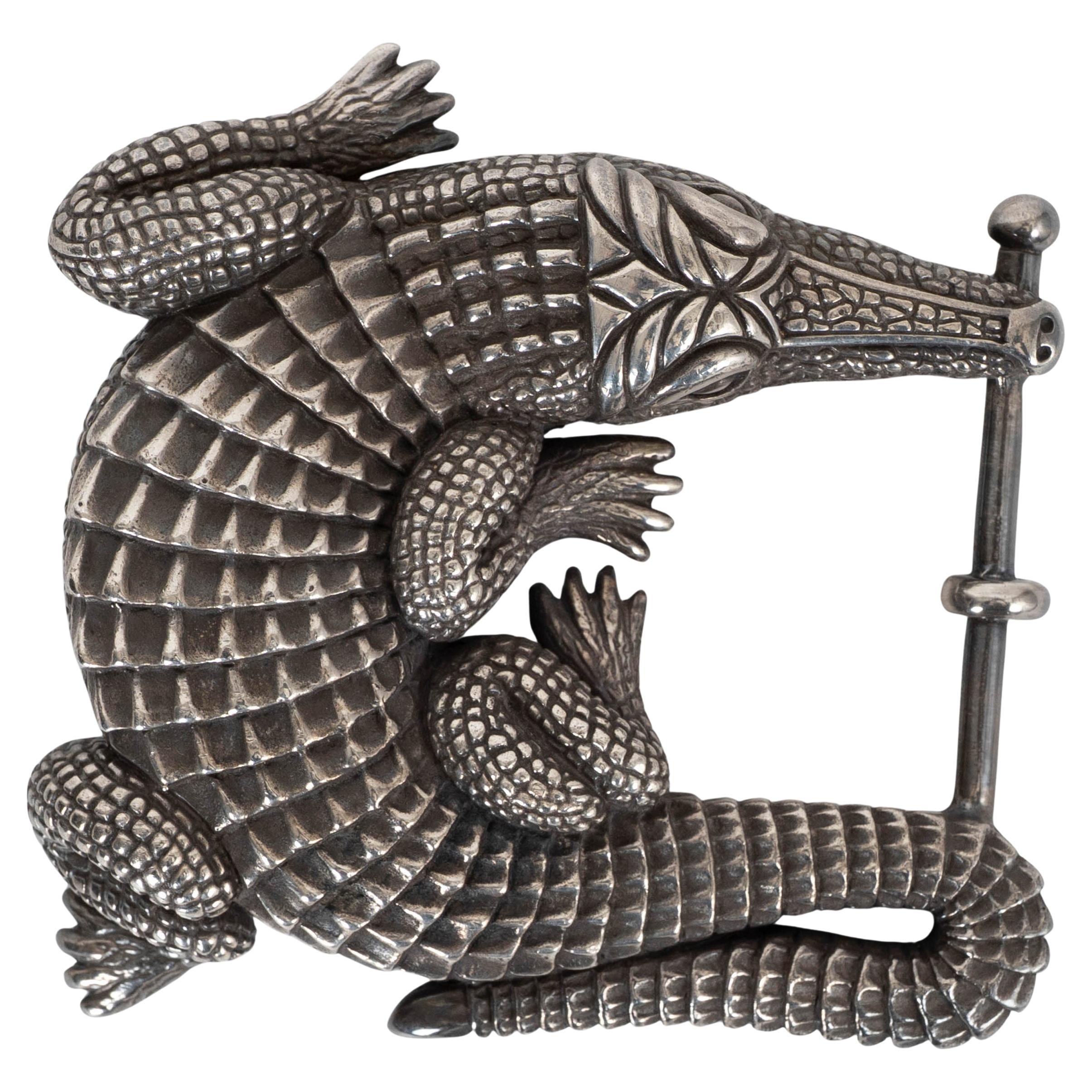 KIESELSTEIN-CORD sterling silver ALLIGATOR GRAND Belt Buckle For Sale