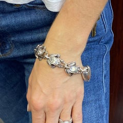 Kieselstein Cord Sterling Silver Frog Heart Link Vintage Bracelet, Circa 1997