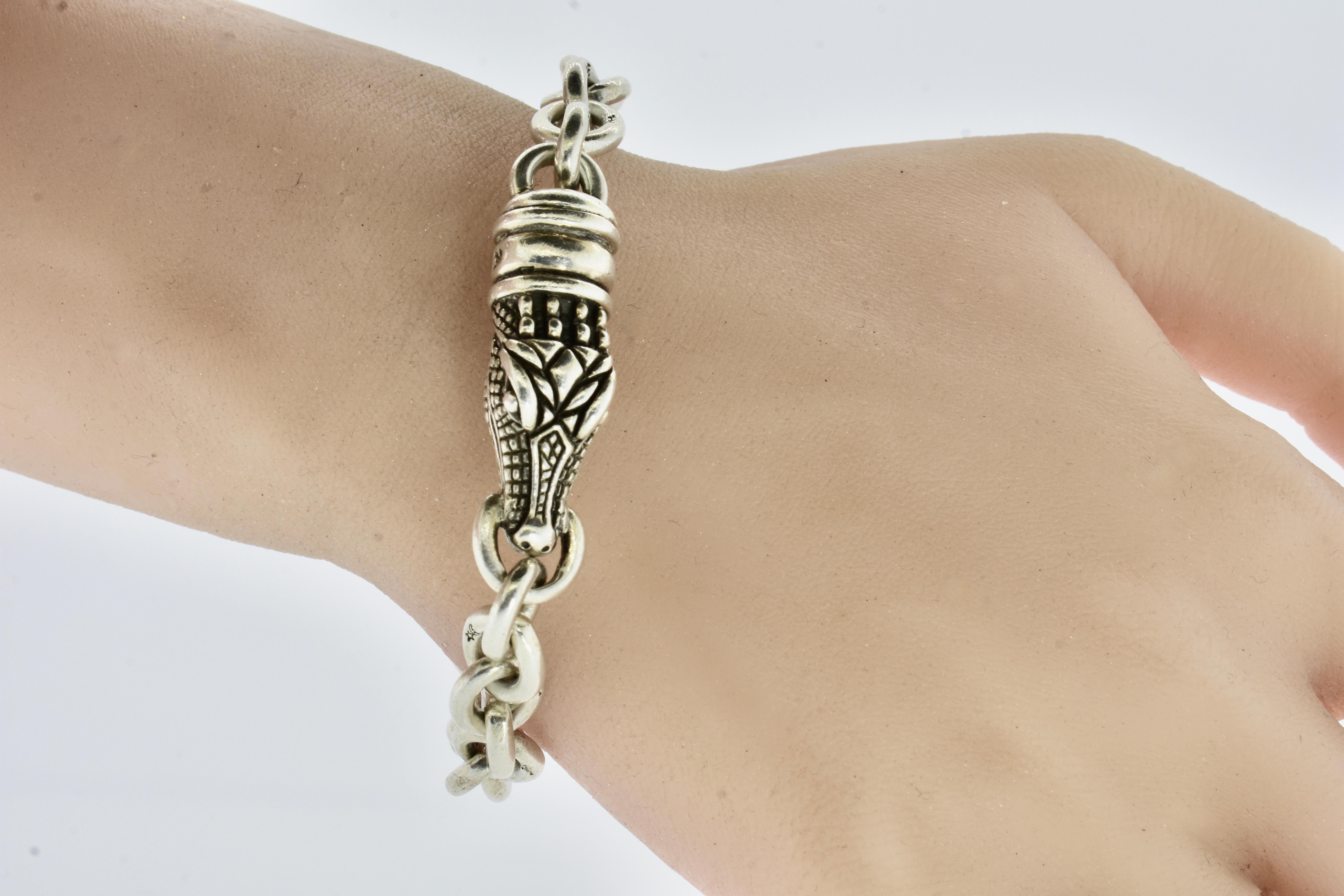Kieselstein-Cord Sterlingsilber-Gliederarmband aus Alligatorleder, ca. 1995. 2