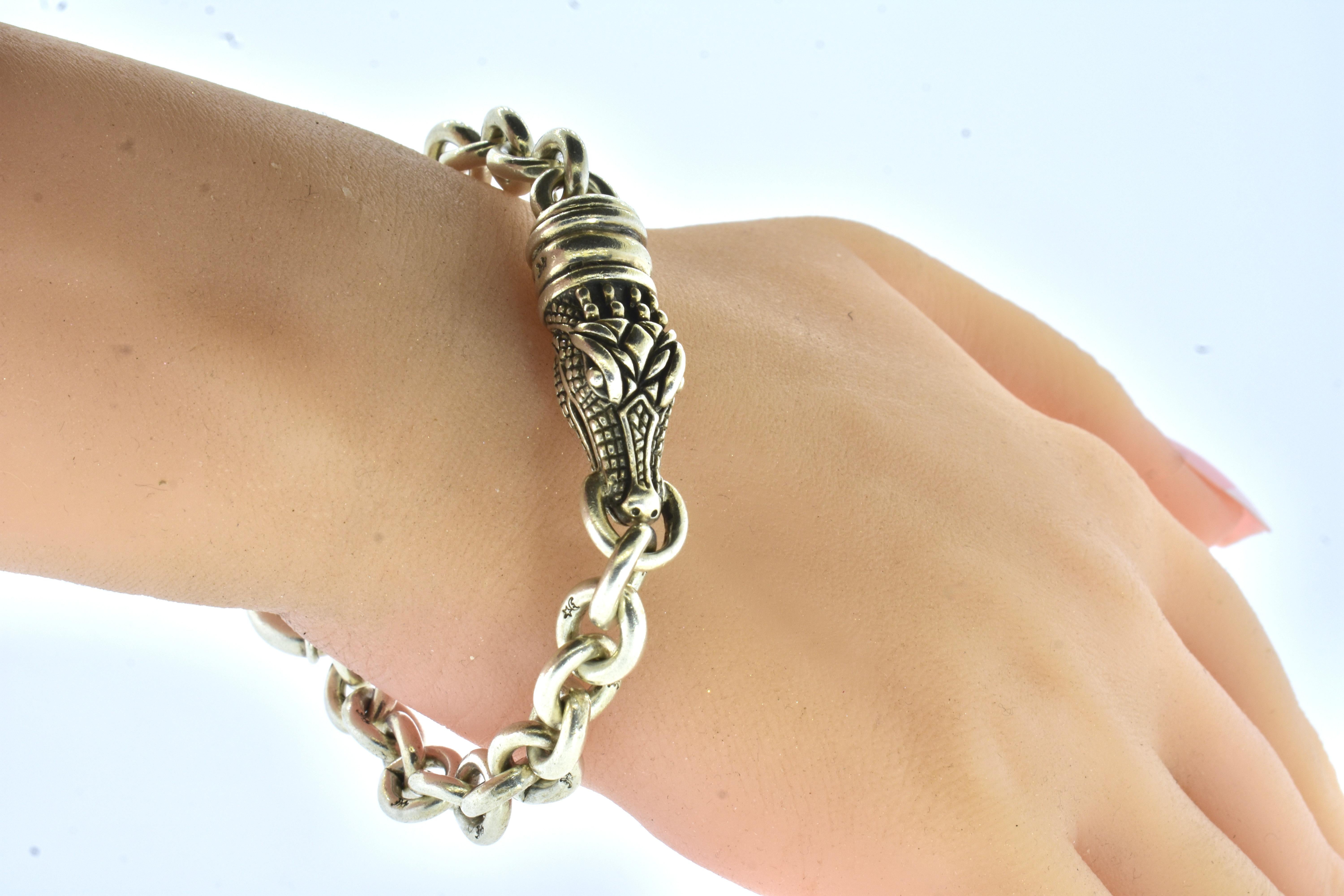Kieselstein-Cord Sterlingsilber-Gliederarmband aus Alligatorleder, ca. 1995. 3