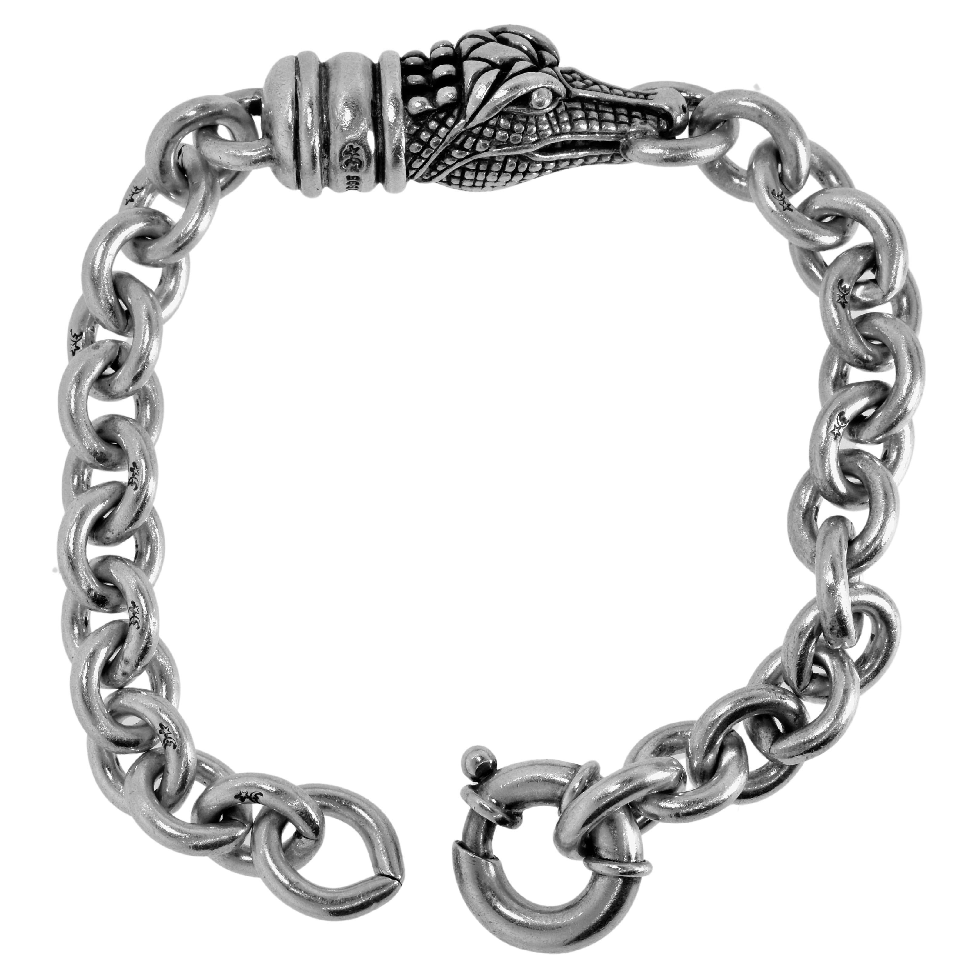 Barry Kieselstein-Cord sterling silver alligator link bracelet, c 1995.  While the alligator is a recurring motif, this bracelet is an unusual because of the link chain - usually one sees the alligator head bracelets  with braided cord in various