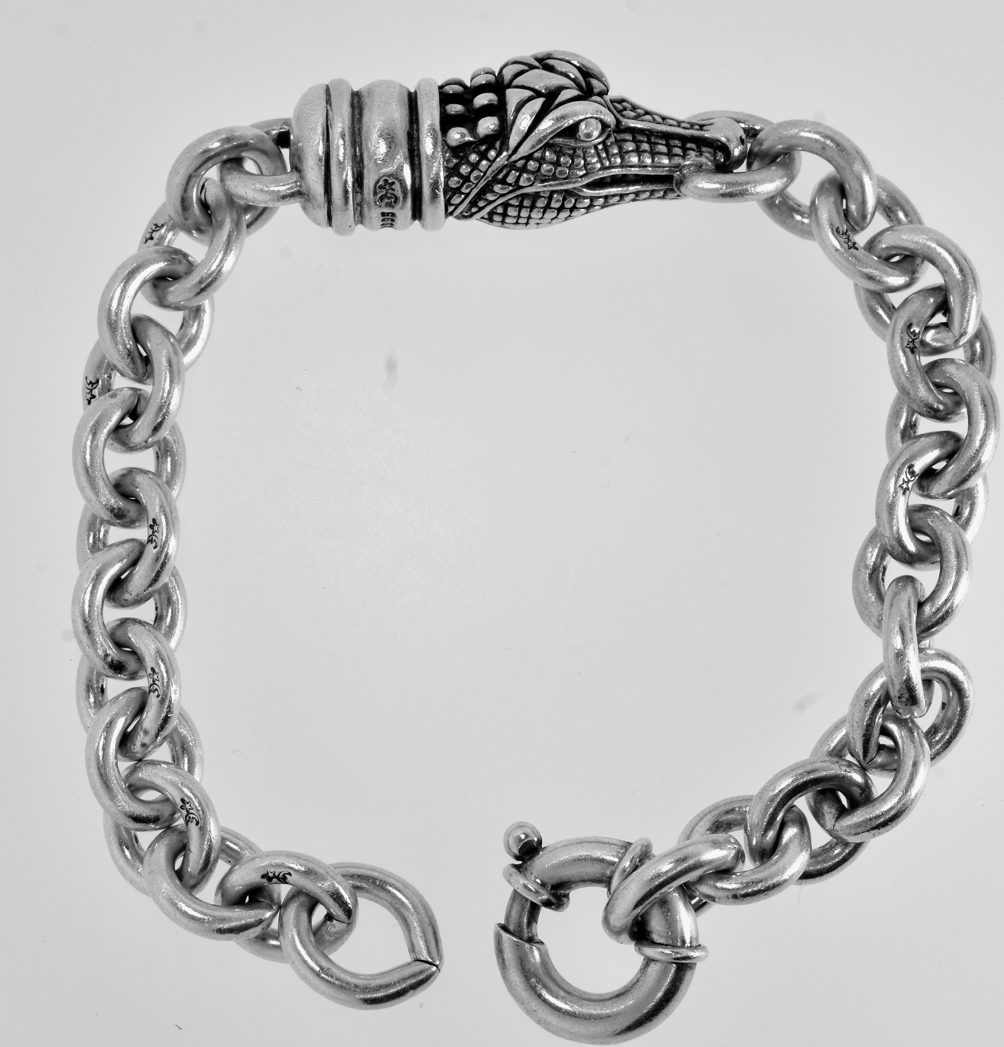 Women's or Men's Kieselstein-Cord Sterling Silver Link Alligator Vintage Bracelet, circa 1995 For Sale
