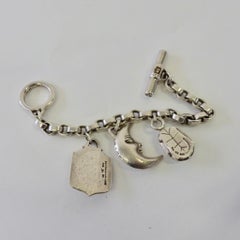 Kieselstein Cord Sterling Silver Toggle Dog Moon Turtle Charm Bracelet