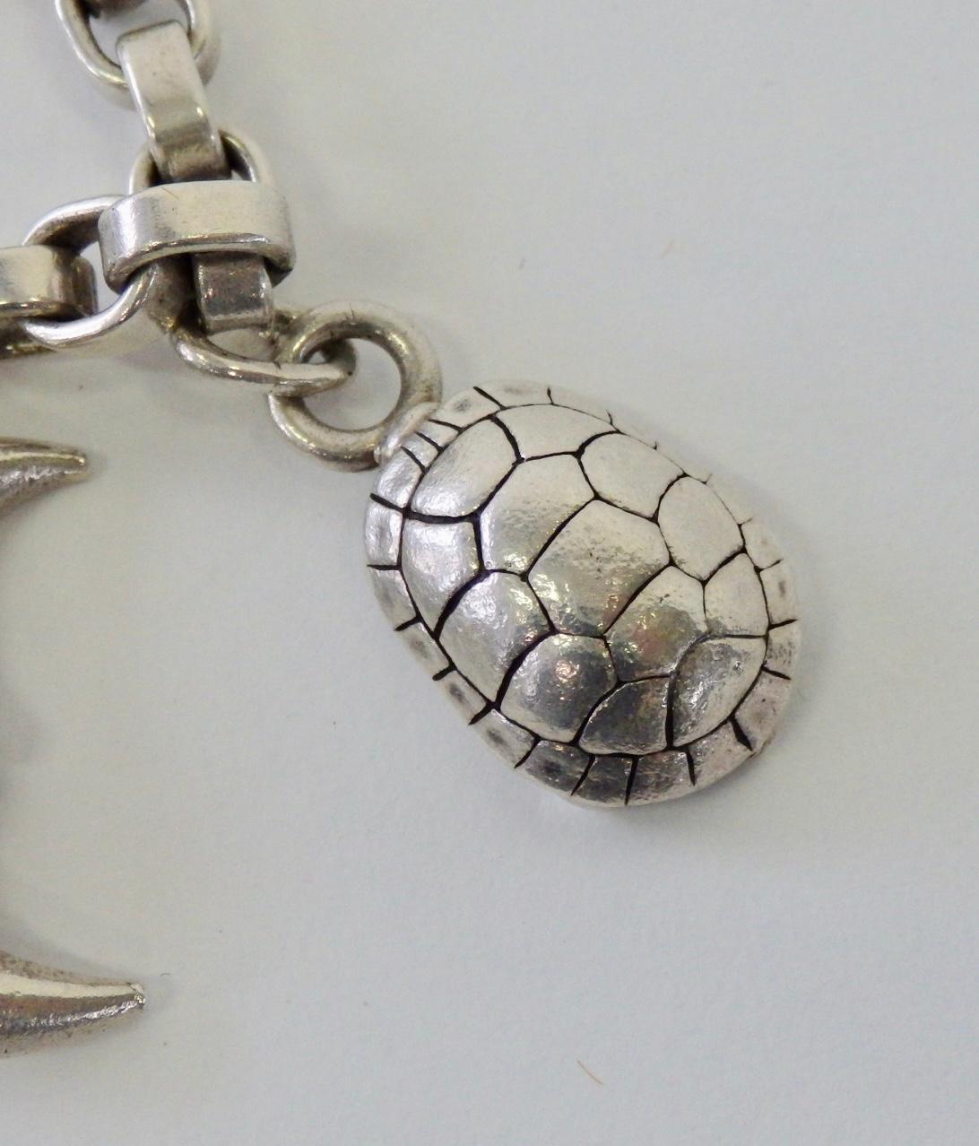 Kieselstein Cord Sterling Silver Toggle Dog Moon Turtle Charm Bracelet In Good Condition In Ferndale, MI