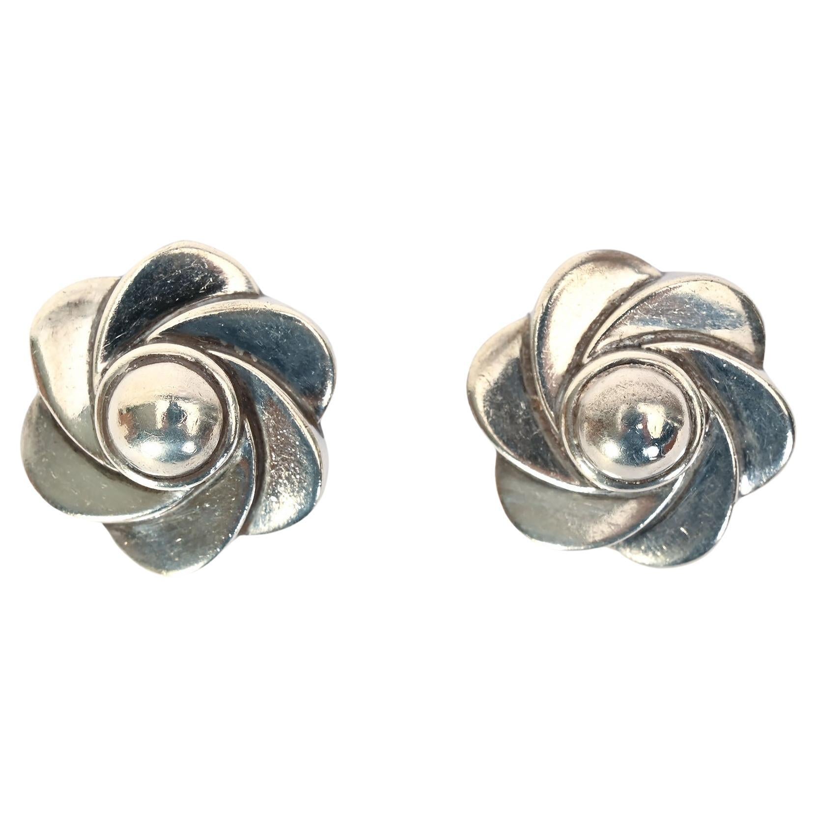 Kieselstein Cord Stylized Flower Silver Earrings For Sale