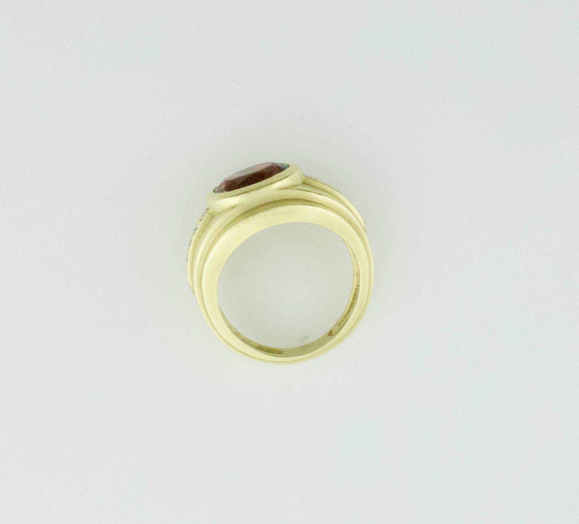 Modern Kieselstein-Cord Tourmaline and Diamond Ring in 18k Yellow Gold