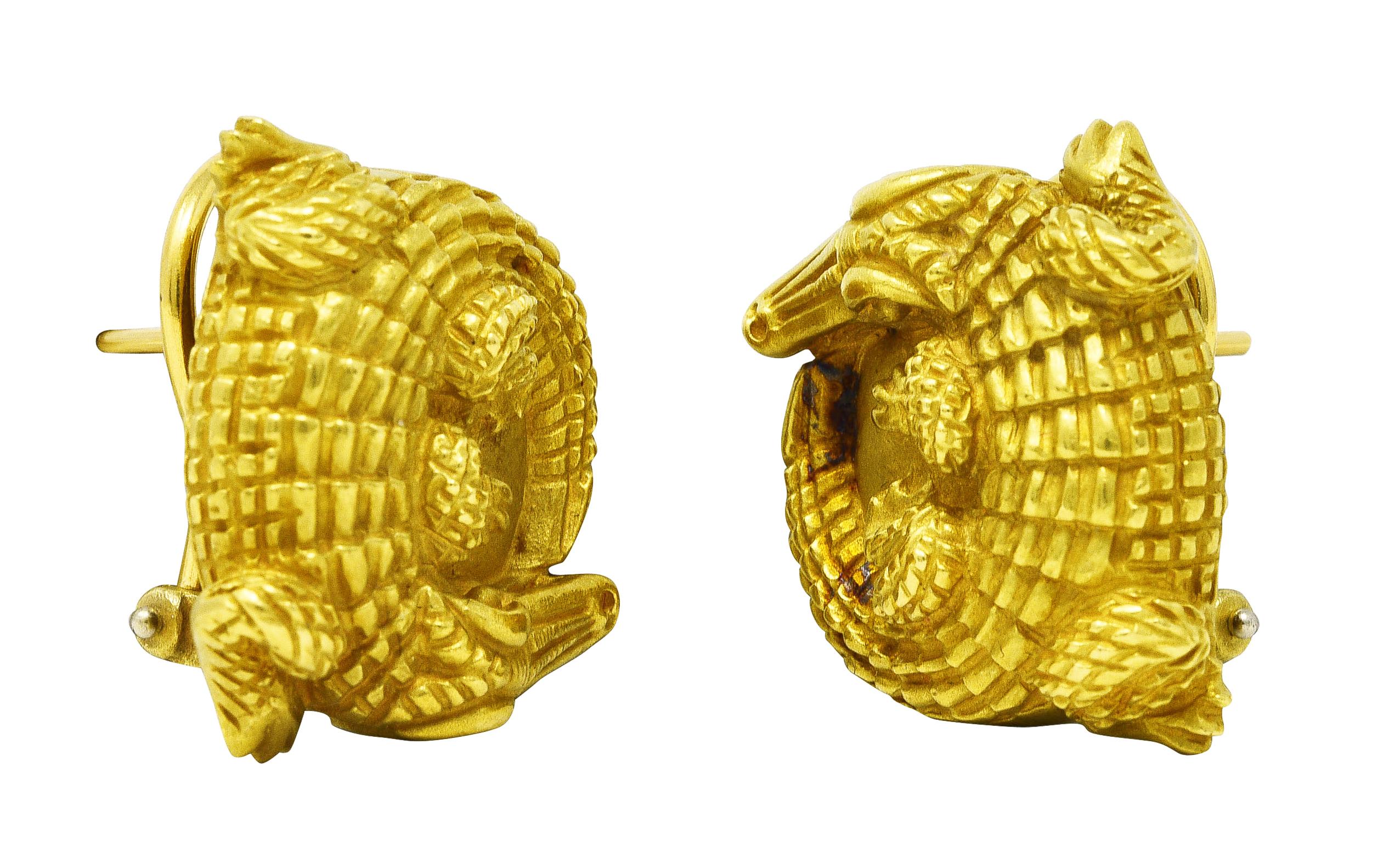 Kieselstein-Cord Vintage 18 Karat Green Gold Alligator Earrings Circa 1880's 1