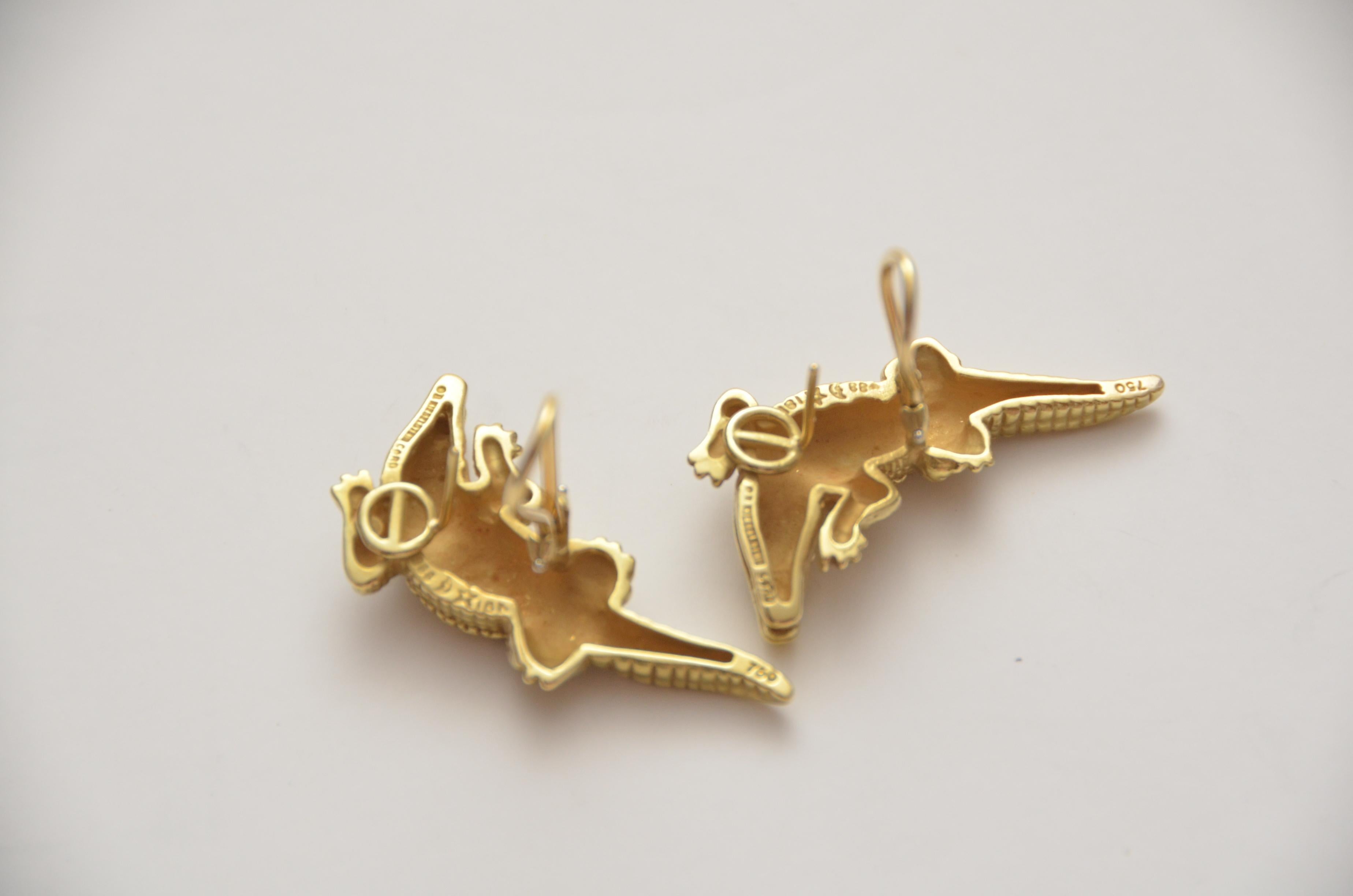Women's or Men's KIESELSTEIN-CORD Vintage 18K Alligator Earclips  Earrings  Mint 
