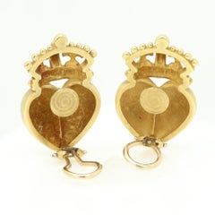 Kieselstein Cord Vintage Crown Heart Diamond 18k Gold Earrings Clips