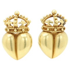 Kieselstein Cord Vintage Crown Heart Diamond 18k Gold Earrings Clips